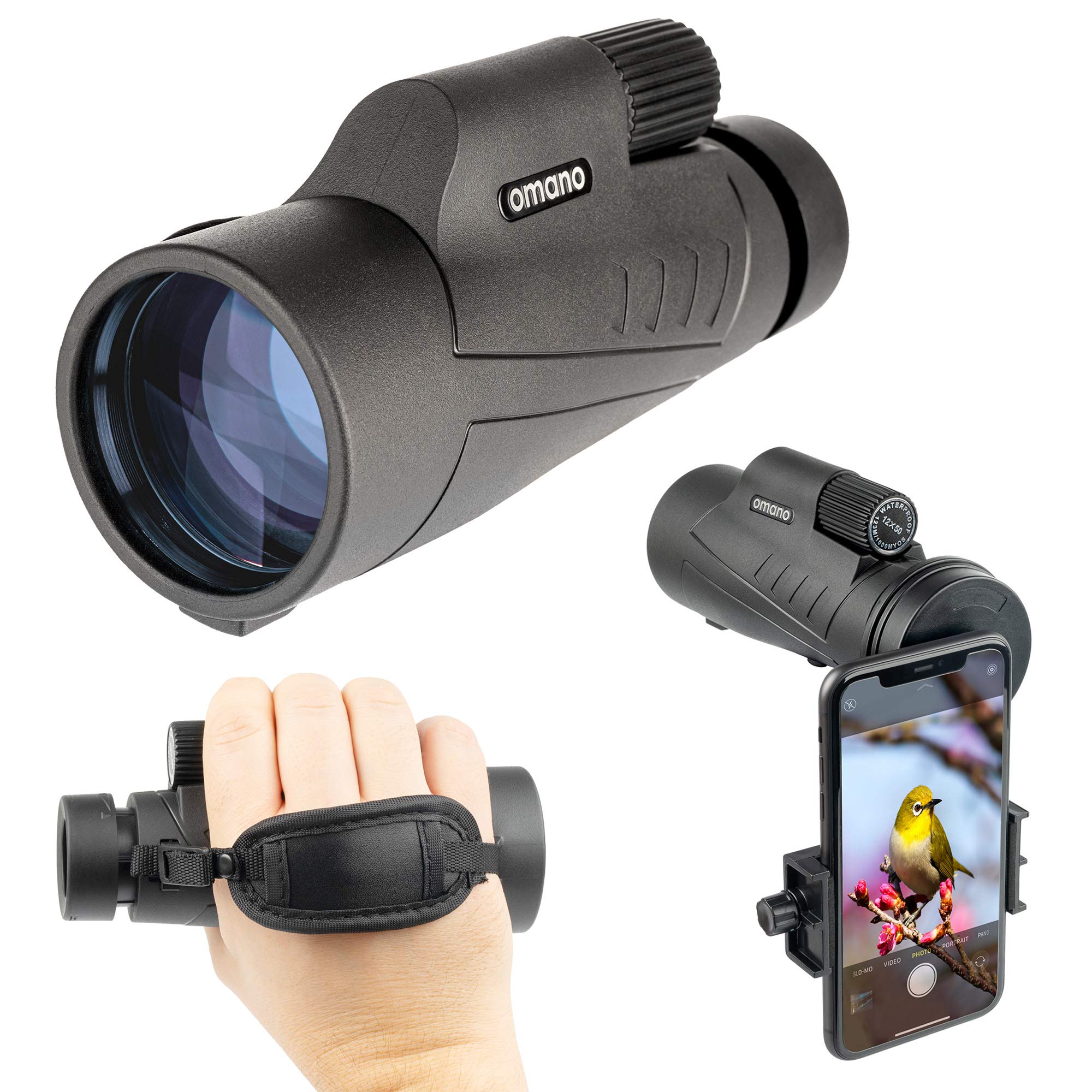 Omano Smithsonian 12X50 Monocular Telescope With Smartphone Adaptor – Monoculars For Adults - High Powered Telescope – Ideal Monocular For Bird Watching And Nature Enthusiasts – Hd Monocular Telescope