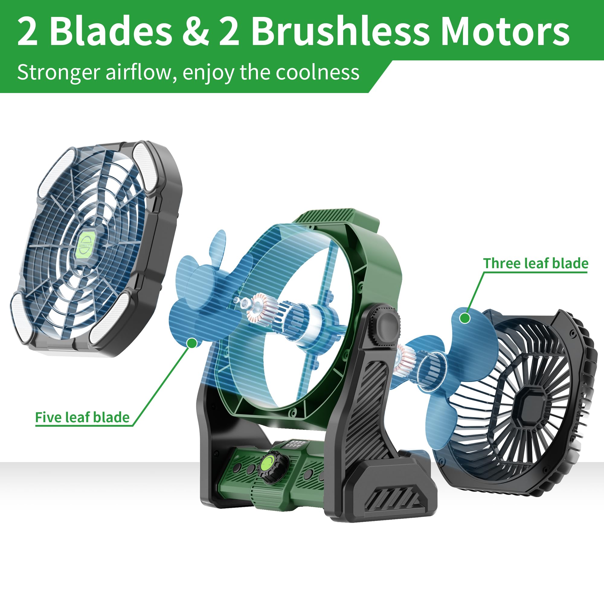 Portable fan with long-lasting battery for travel, camping, and outdoor activities