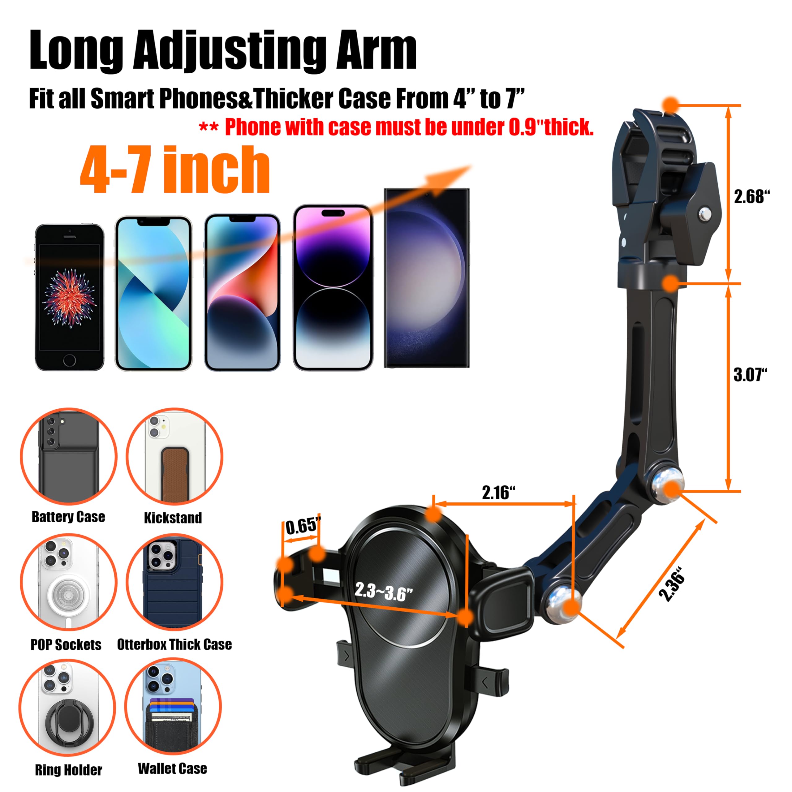 Penuspt Phone Holder For Car,Rearview Mirror Cell Phone Holder For Car Aluminum Arm Rotatable Retractable Universal Car And Truck Mount For Iphone And Android Phones
