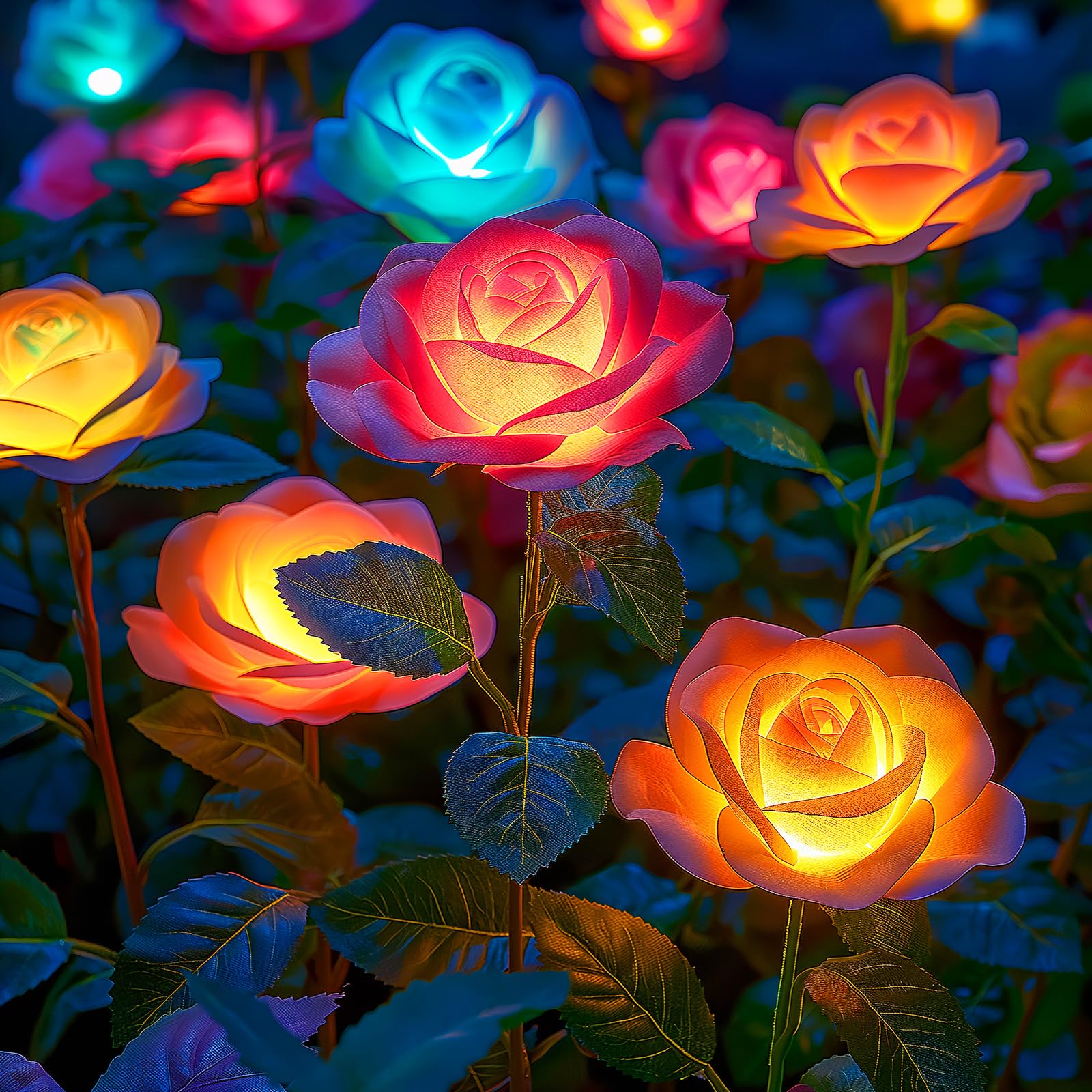 Wdtpro Solar Garden Lights Outdoor, 4 Pack Solar Light Outdoor With 20 Rose Flowers, Waterproof 7 Color Changing Solar Powered Flowers Lights For Outside Patio Yard Pathway