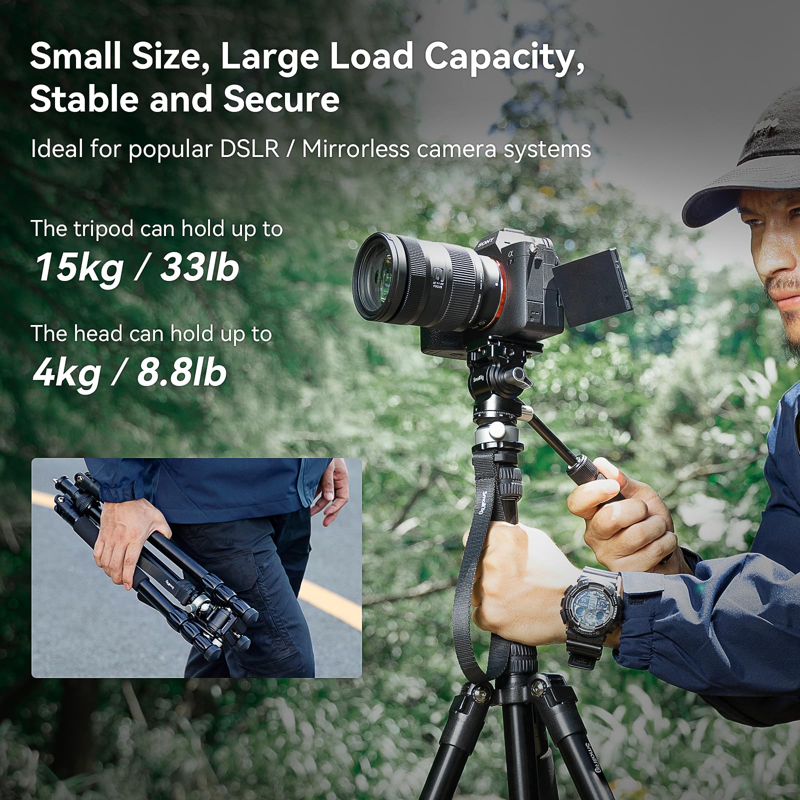 Smallrig Ct190 Professional Video Tripod, 72" Camera Tripod With Leveling Base, Monopod Conversion, Video Tripod For Travel, Video And Vlogging, With Carry Bag, Load Up To 8.8 Lbs/4 Kg - 4319