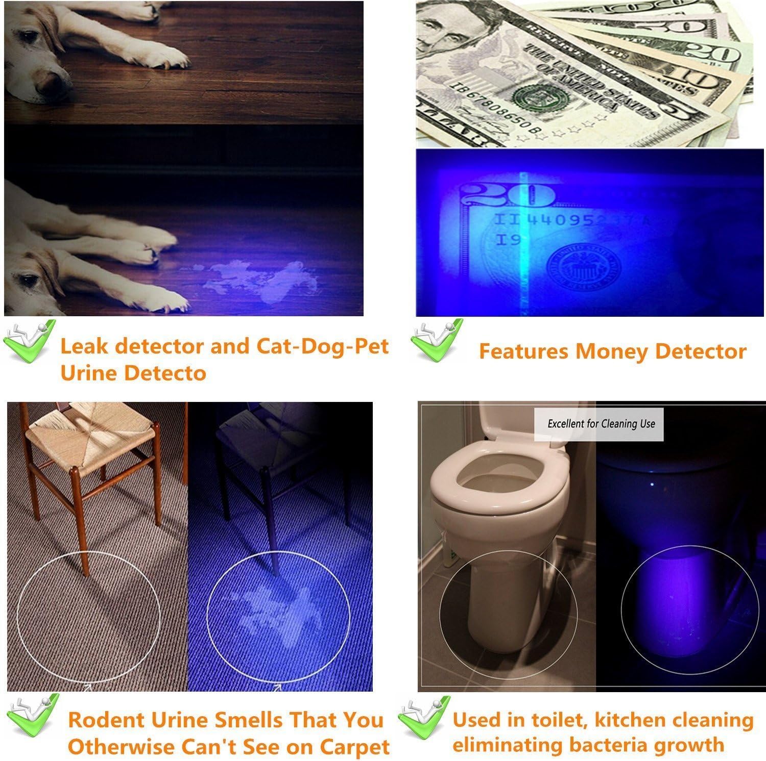 Dulex Uv Blacklight Flashlight 365Nm, High Power Led Flashlight Black Lights, Rechargeable Uv Light Flashlight For Curing Uv Glue, Leak Detector, Pet Urine Stain