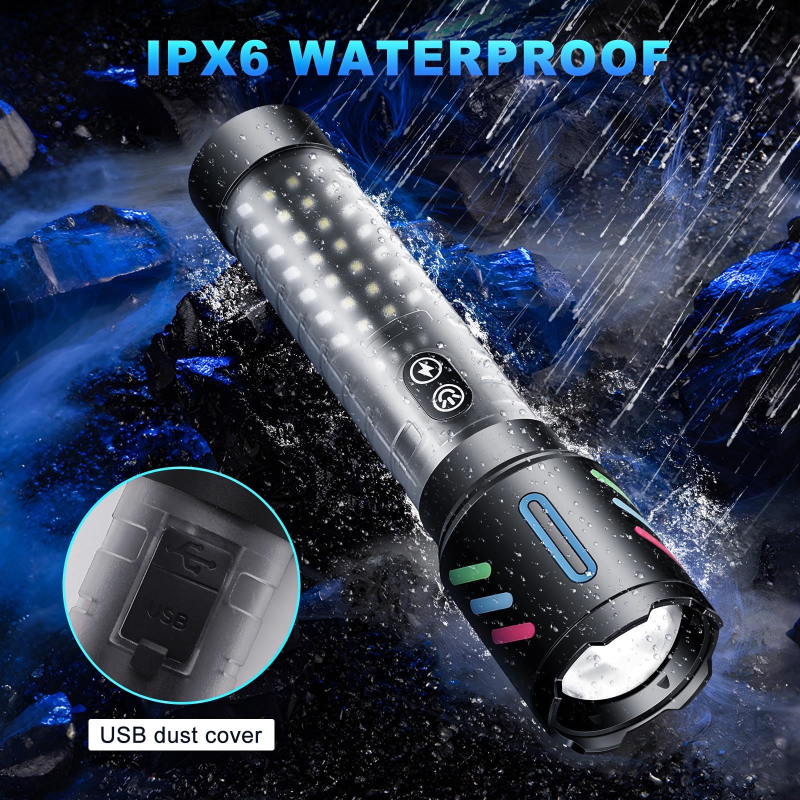 Ciwuzxs High Powered Flashlight, Flashlights High Lumens 5000, Led Super Bright Flashlight, Rechargeable With Large Side Lights, Adjustable, Waterproof, For Emergencies, Camping, Hiking