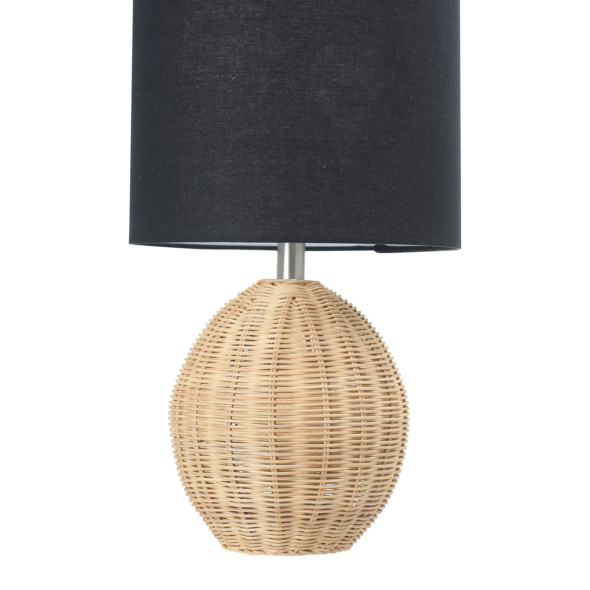 Main + Mesa Boho Woven Rattan Table Lamp With Black Linen Shade, Natural