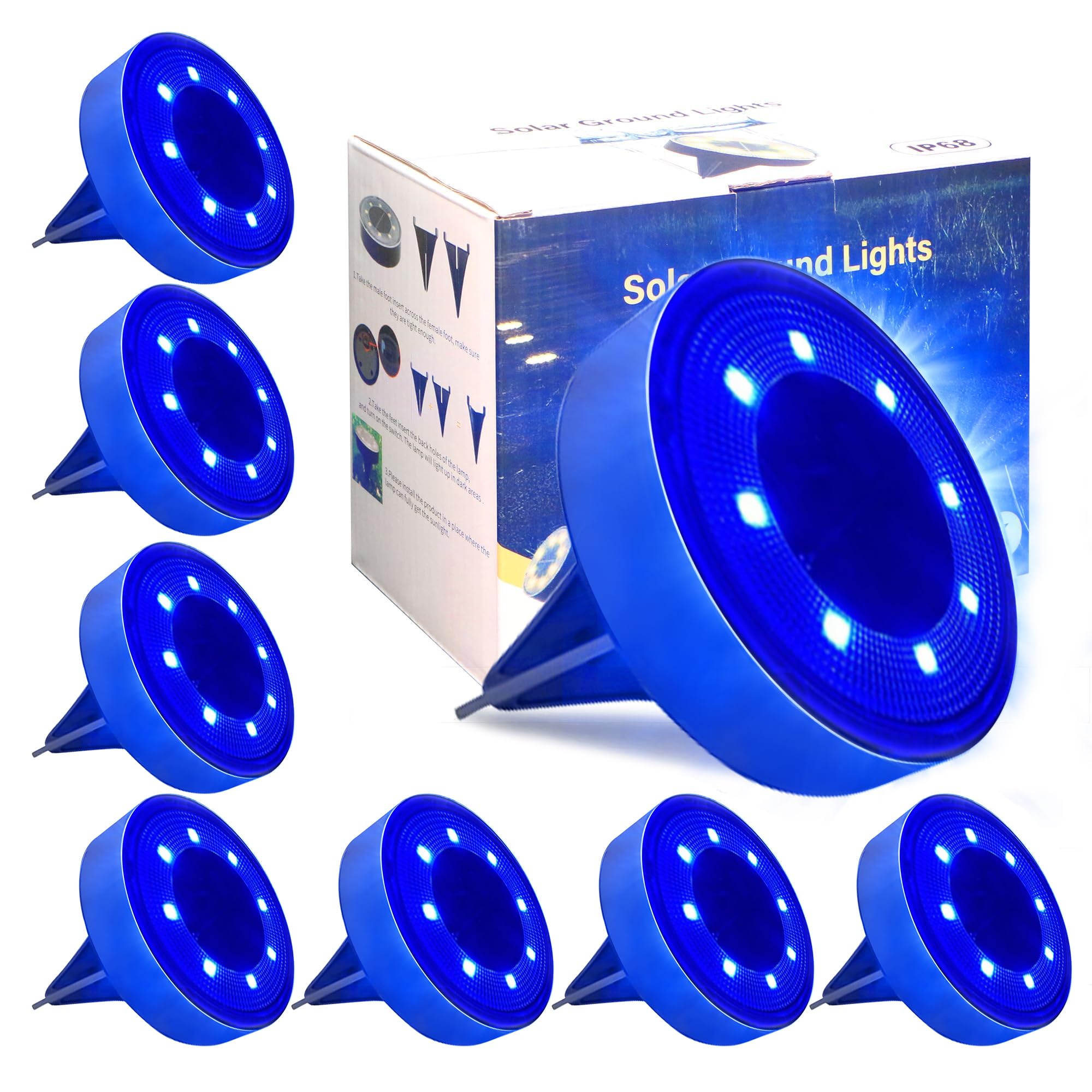 Siatom Lighting Solar In-Ground Lights , Ip68 Waterproof 8 Led Bright Outdoor  Ground Solar Light For Patio Pathway Yard, Paths, Decks, Outdoor Disk Lights -8 Pack (Blue Light)
