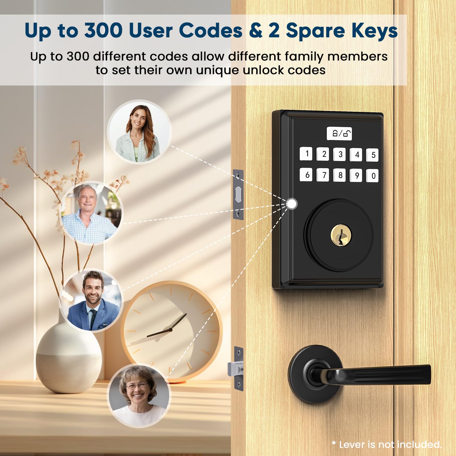 Oocc Keyless Entry Smart Keypad Door Lock - Deadbolt With 2 Keys, Auto Lock, Easy Installation, Matte Black