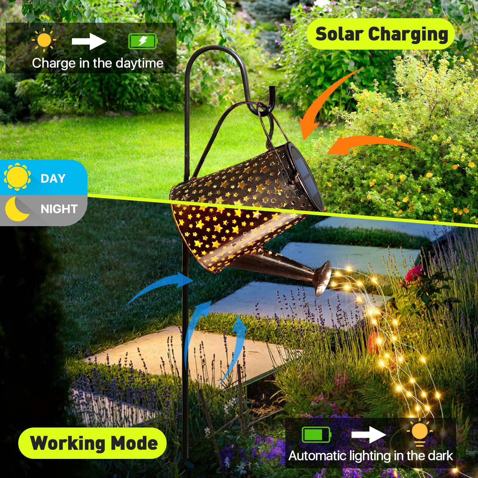 Lureshine Solar Watering Can With Lights Outdoor Garden Decor Waterproof Star Solar Garden Lights For Table Deck Yard Lawn Patio Pathway Walkway Courtyard Party Decorations Gardening