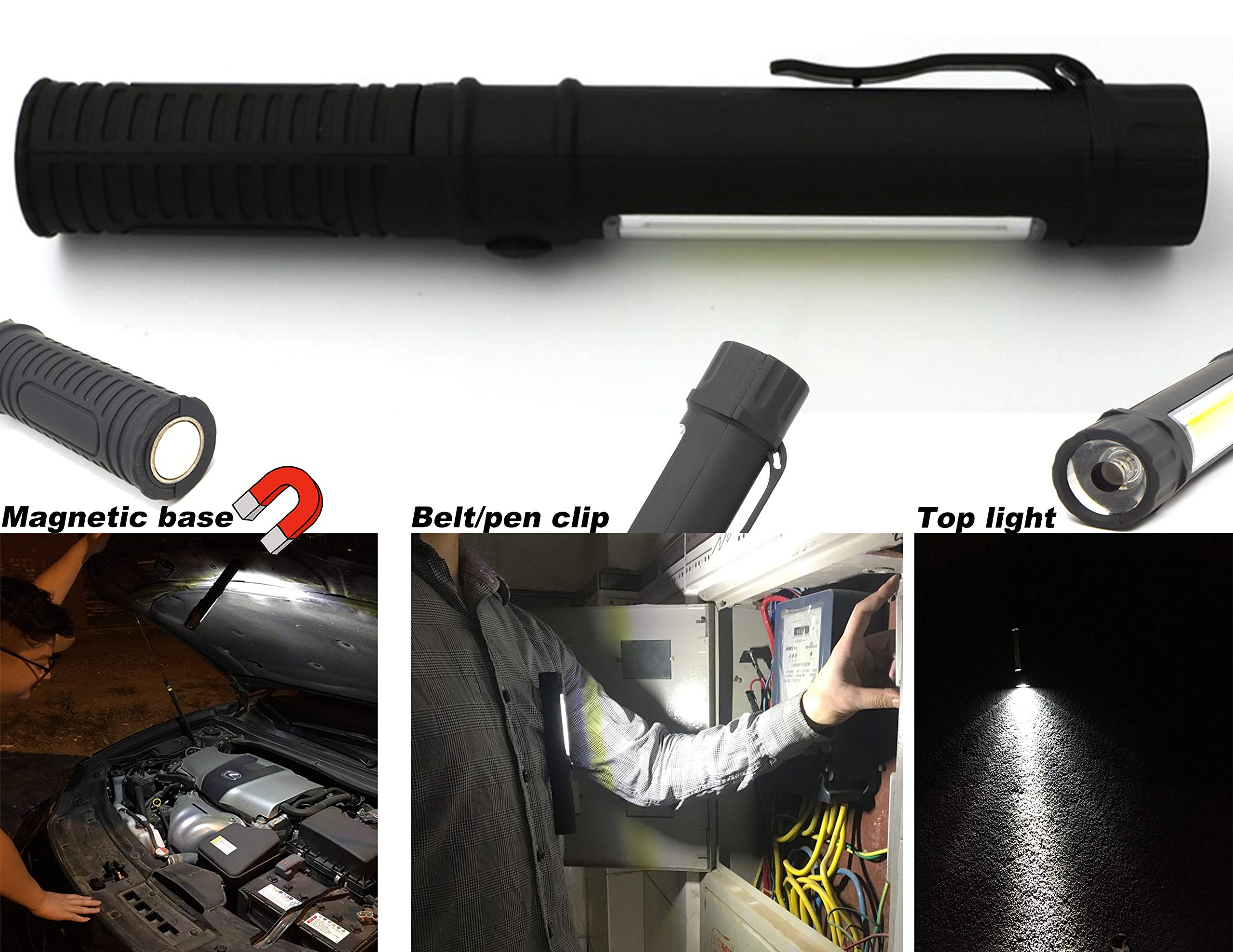 Wutl Cob Led Work Flashlight With Magnetic Base And Clip Multi-Function Pocket Pen Light Inspection Work Light, 8 Pack
