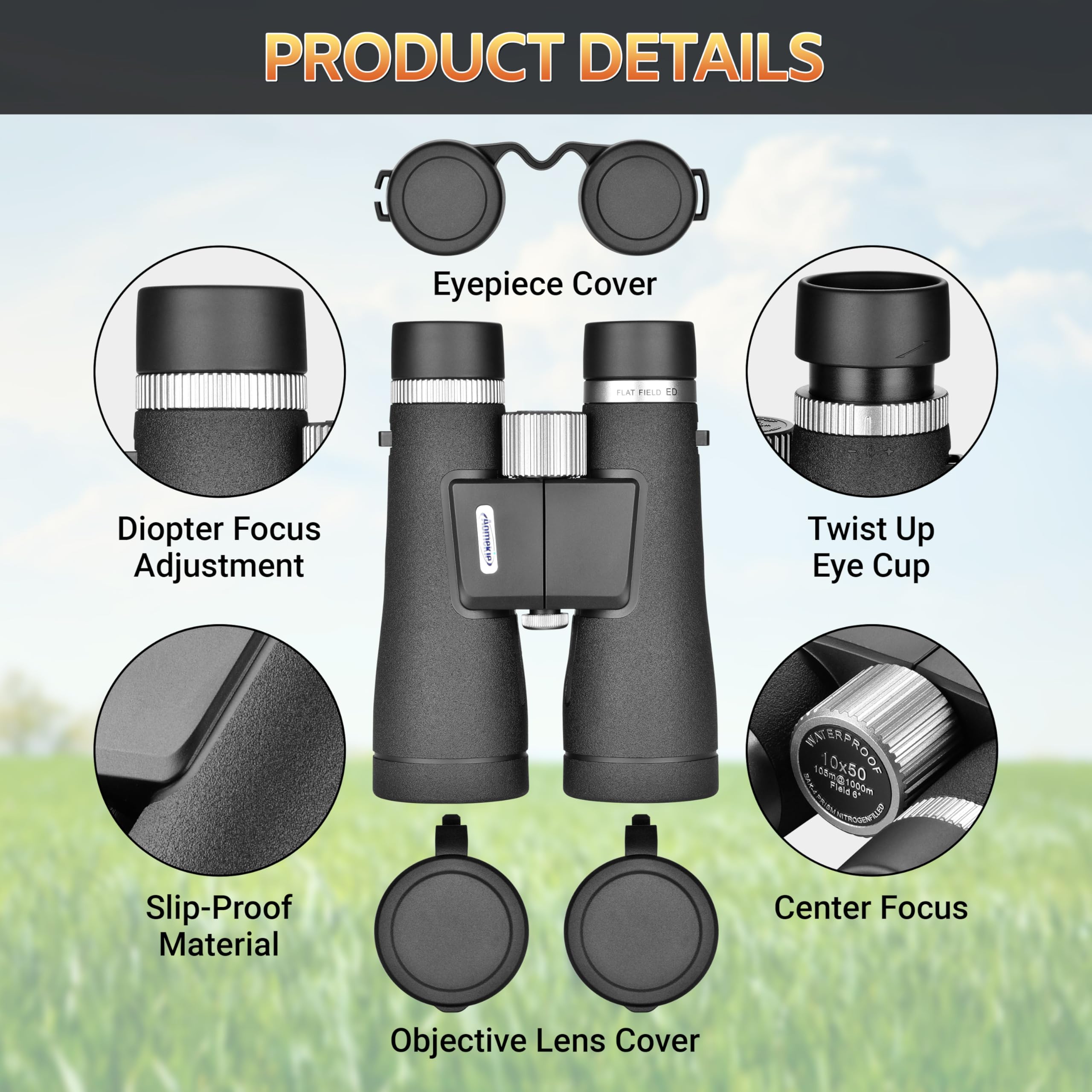 Aomekie 10X50 Ed Binoculars For Adults, High Power Bak4 Prism Fmc Lens Binoculars With Strap Carrying Bag For Travel Sports Bird Watching Outdoor