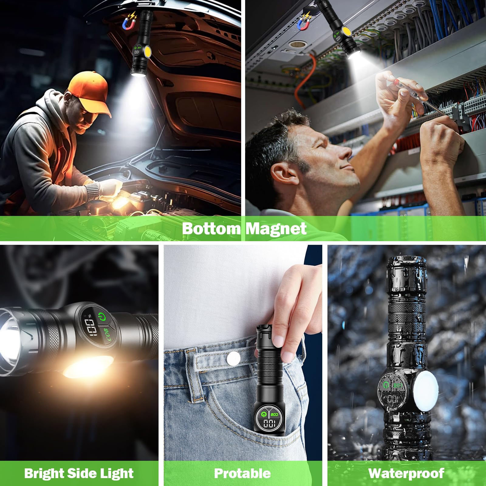 Windyupon Rechargeable Led Flashlights High Lumens, 990000 Lumens Tactical Flashlight With Cob Light, Zoomable Handheld Led Flash Light With 9 Modes, Magnet Led Flashlight For Camping Emergency