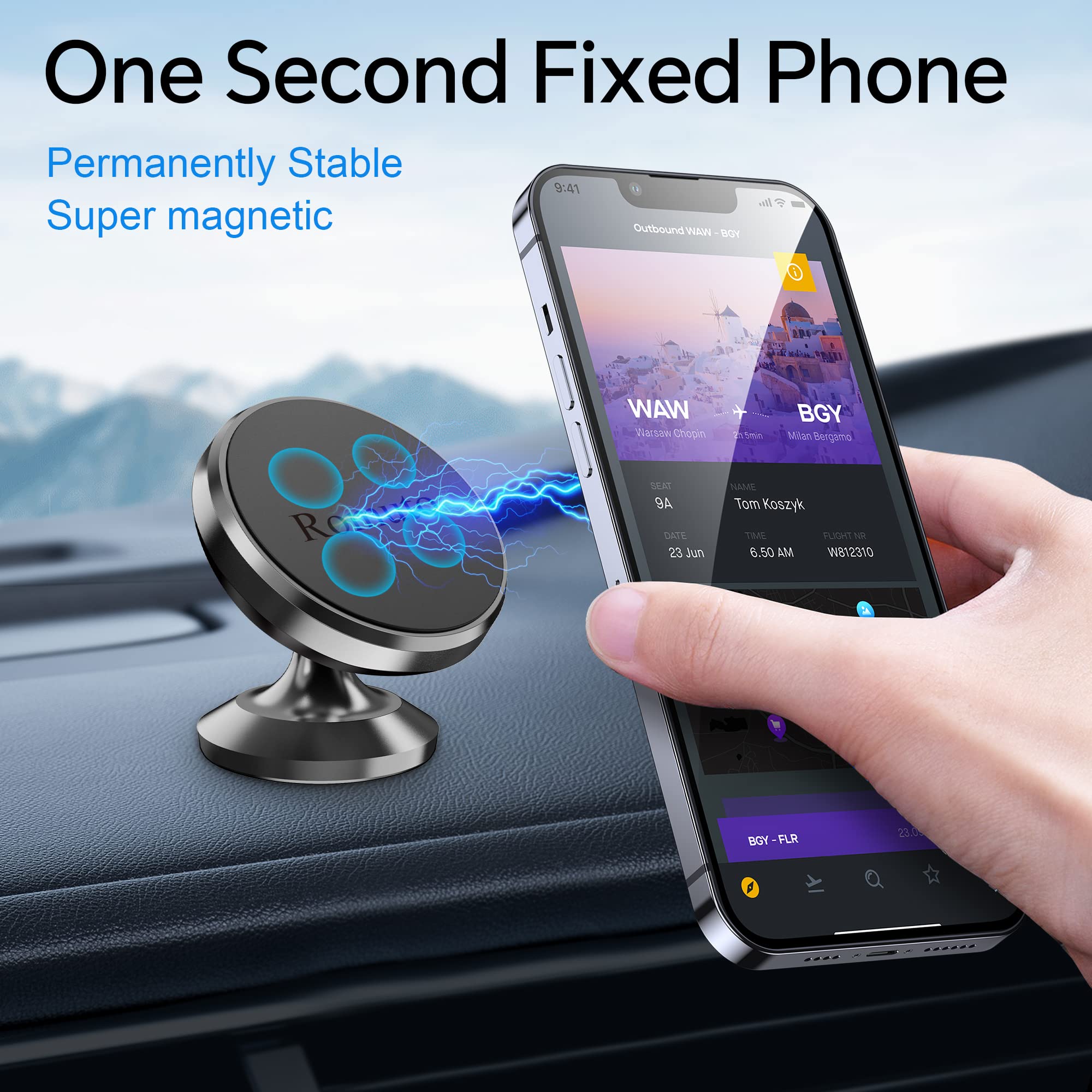 Romuto 【 2-Pack 】 Magnetic Phone Holder For Car Dashboard【Strong Magnet】Iphone Magnetic Phone Mount For Car Phone Holder 【4 Metal Plate】Cell Phone Holders For Your Car Mount For Iphone 16 Pro Max 15 14 13 12