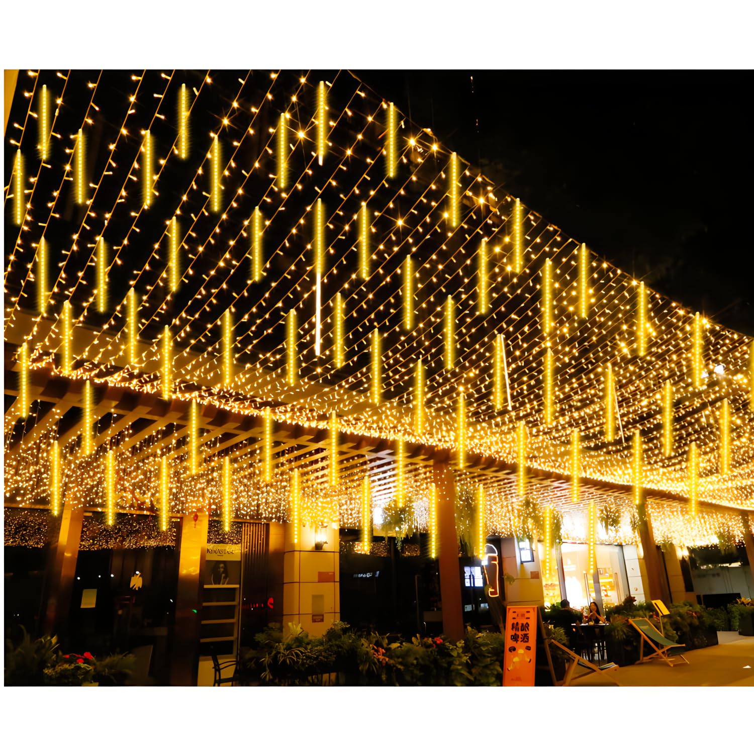 Ygloworm Christmas Lights Outdoor Icicle Lights Meteor Shower 20 Inches Rain Light For Tree Courtyard Garden Porches Window,Wedding Party, Warm White 10 Tubes 480 Led