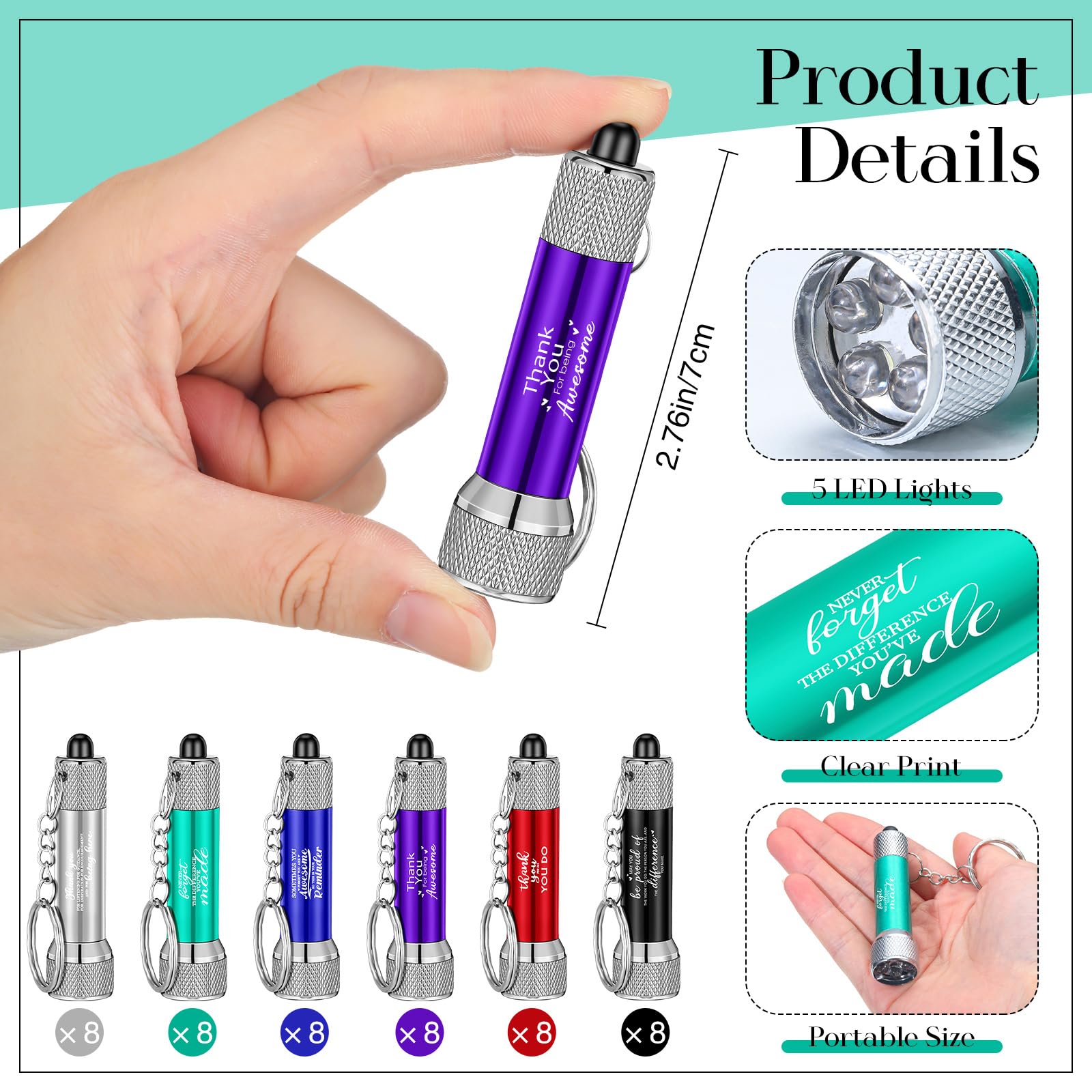 Vihose 48 Pcs Mini Flashlights Bulk With Keychain Bright Led Flashlights Portable 5 Bulbs Small Flashlights Keychain Bulk With Battery Employee Appreciation  For Party Favors(Multi Style)