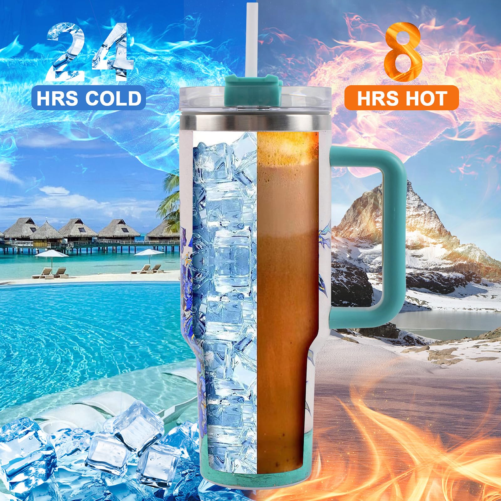 Jormungand 40 Oz Tumbler With Handle And Straw Stainless Steel Vacuum Insulated Water Bottle