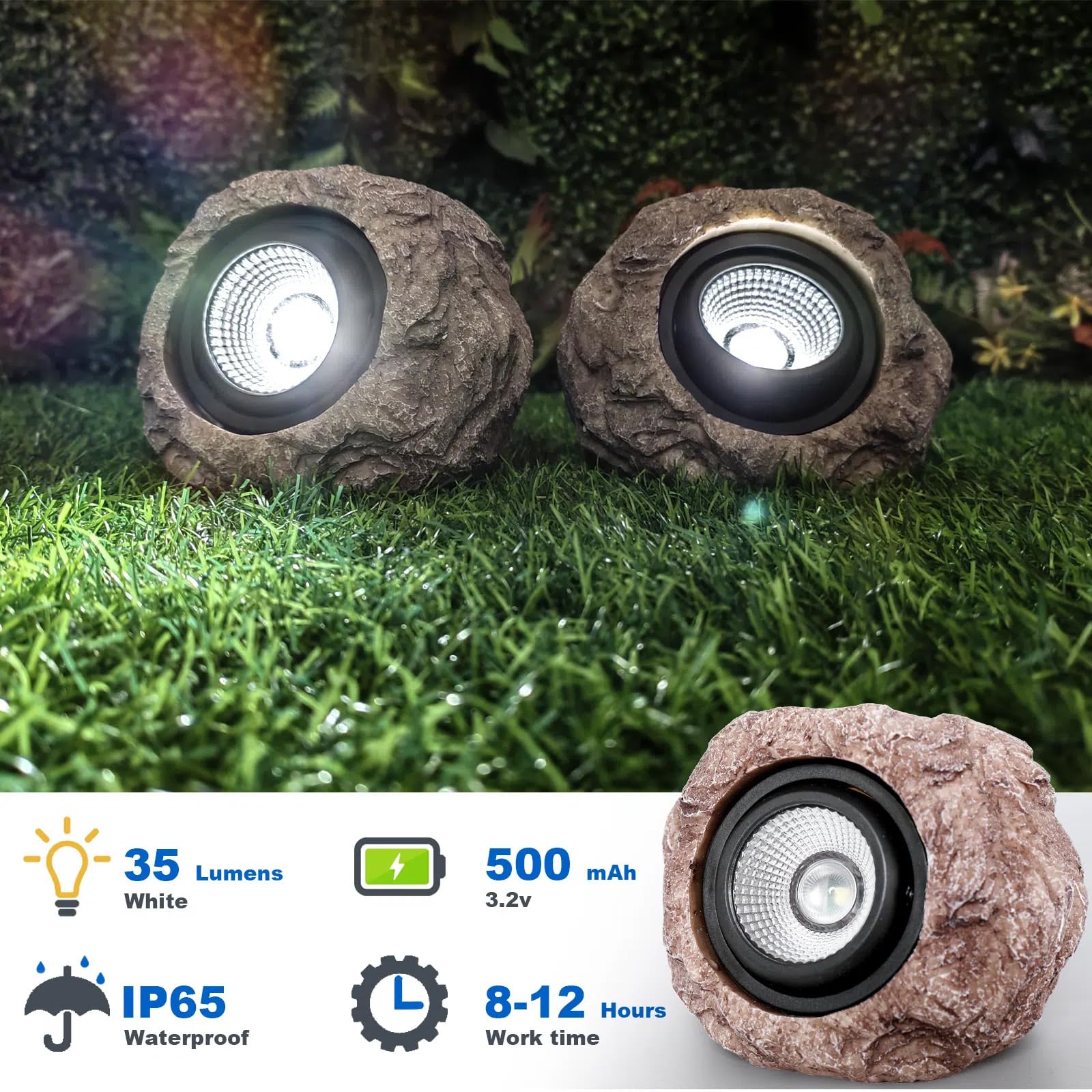 Hqian Sat Solar Garden Lights Outdoor Super Bright Solar Rock Spot Ligths Outdoor 2 Pack Led Landscape Lighting For Pathway Lawn Patio Porch Yard Walkway