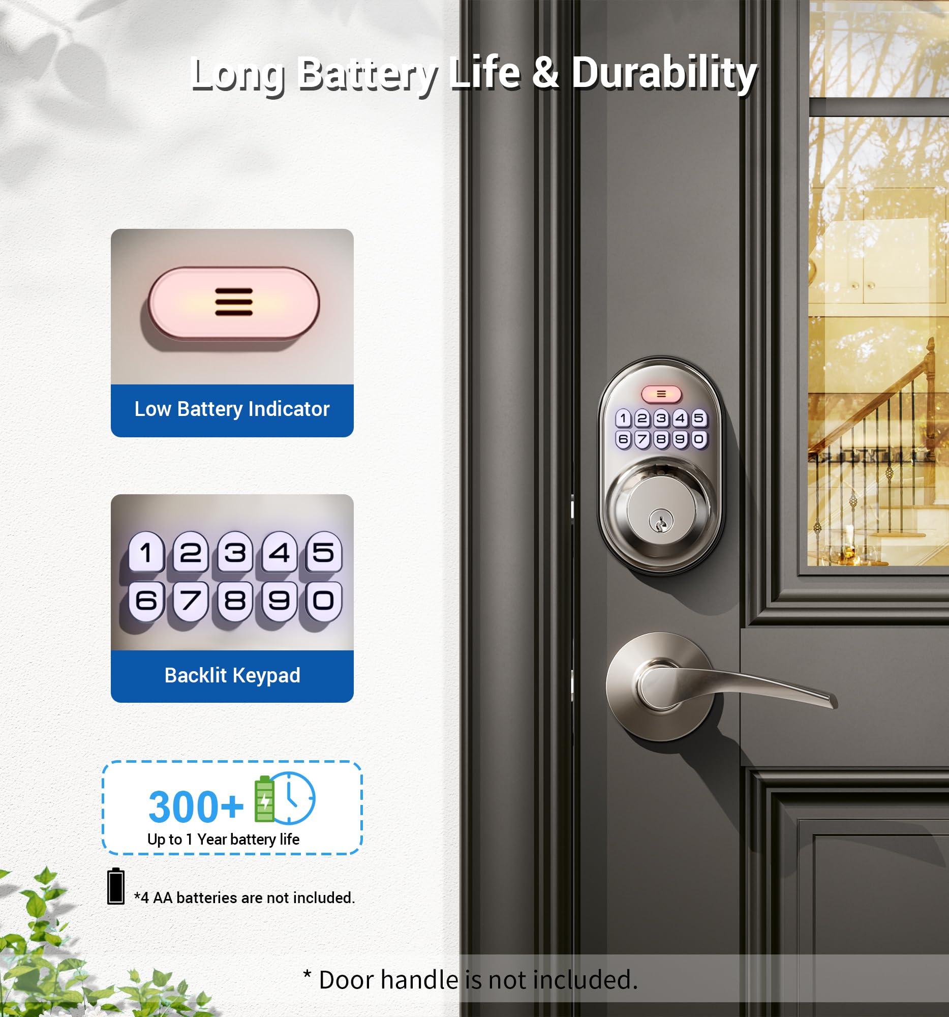 Veise Keyless Entry Door Lock, Electronic Keypad Deadbolt, Keyed Entry, Auto Lock, Anti-Peeking Password, Back Lit & Easy Installation Design, Satin Nickel