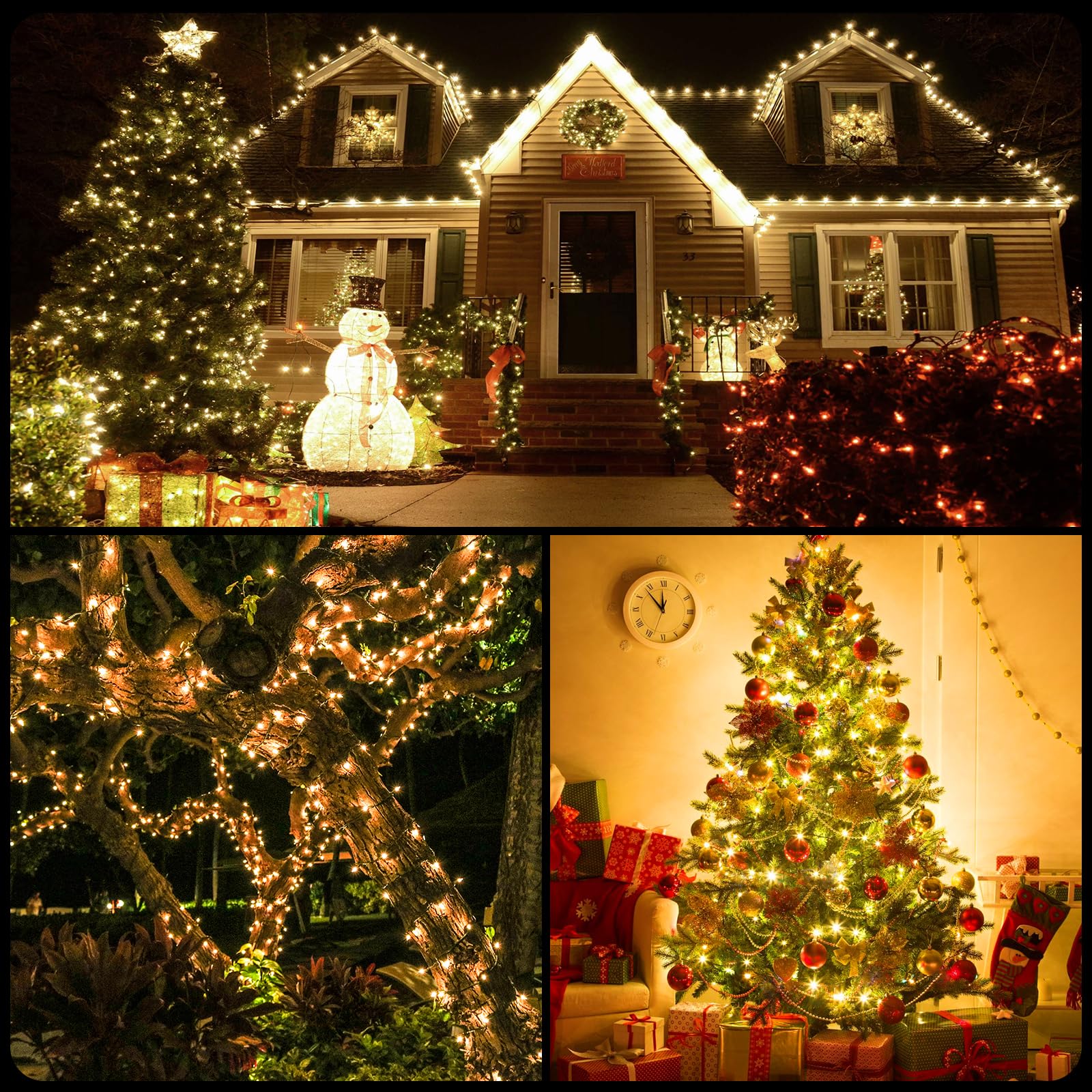 Mzd8391 78Ft 240 Led Christmas Lights Usb And Batteries Powered Waterproof Christmas Tree Lights Outdoor Indoor Decorations, Warm White