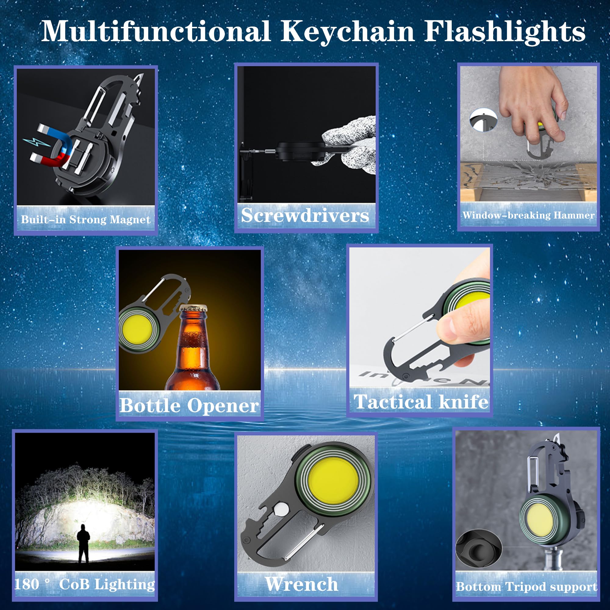 Lusostka Multifunctional Keychain Flashlights, Portable Pocket Light With Screwdriver Bottle Opener For Outoor Hiking