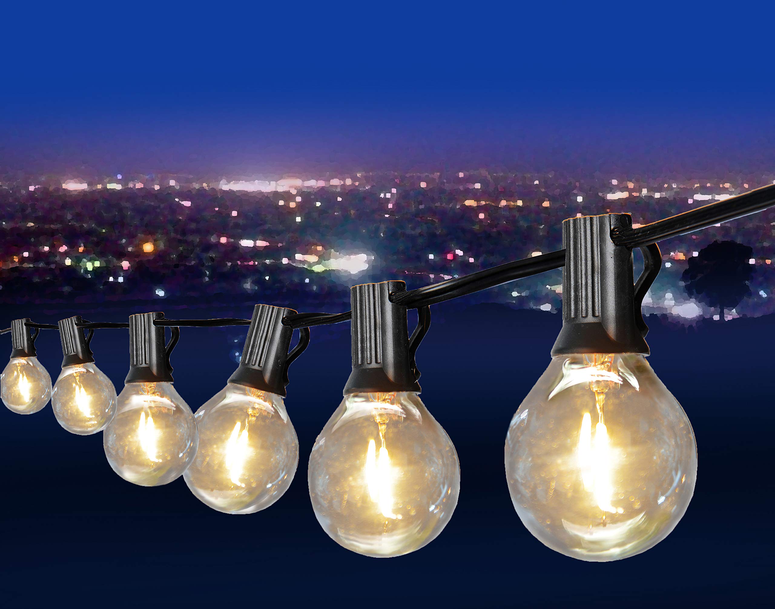 Linkpal G40 Solar Powered 18Ft Outdoor Patio Globe String Lights 15 Led Shatterproof Bulbs, 3 Light Modes, Weatherproof Hanging Lights For Backyard Bistro Pergola Party Decor, E12 Base, 2700K, Black
