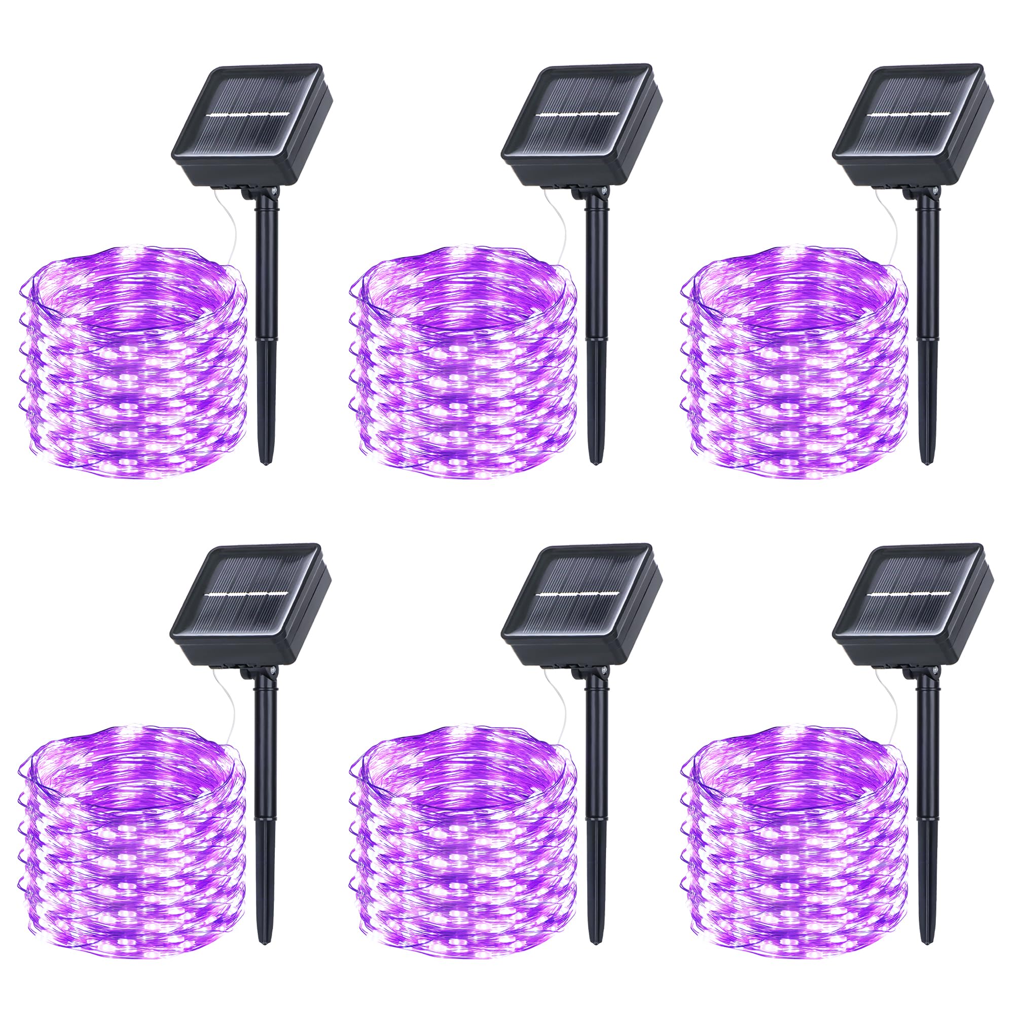 Isfofo 6 Pack Solar Fairy Lights For Outside Waterproof, 300Ft 780Led Purple Solar String Lights Outdoor Waterproof, 8 Modes Copper Wire Solar Christmas Lights For Patio Yard Trees Garden Wedding Party