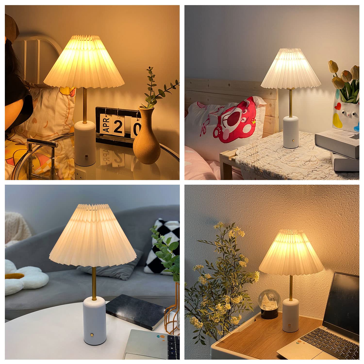Chloranthus Cordless Table Lamp, Touch Control Stepless Dimming, 5000Mah Rechargeable Battery Pleated Desk Lamp For Bedroom/Bedside/Living Room/Kids Room With G45 Led Bulb (White)