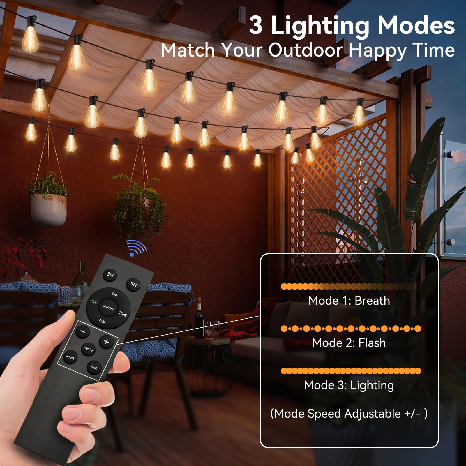 Yoyonacy 100 Ft Solar String Lights Outdoor Waterproof With Remote & Usb Port, Solar Power Patio Hanging Lights With Dimmer, Shatterproof Led Edison Bulb Outdoor String Lights For Outside Cafe Yard Fence
