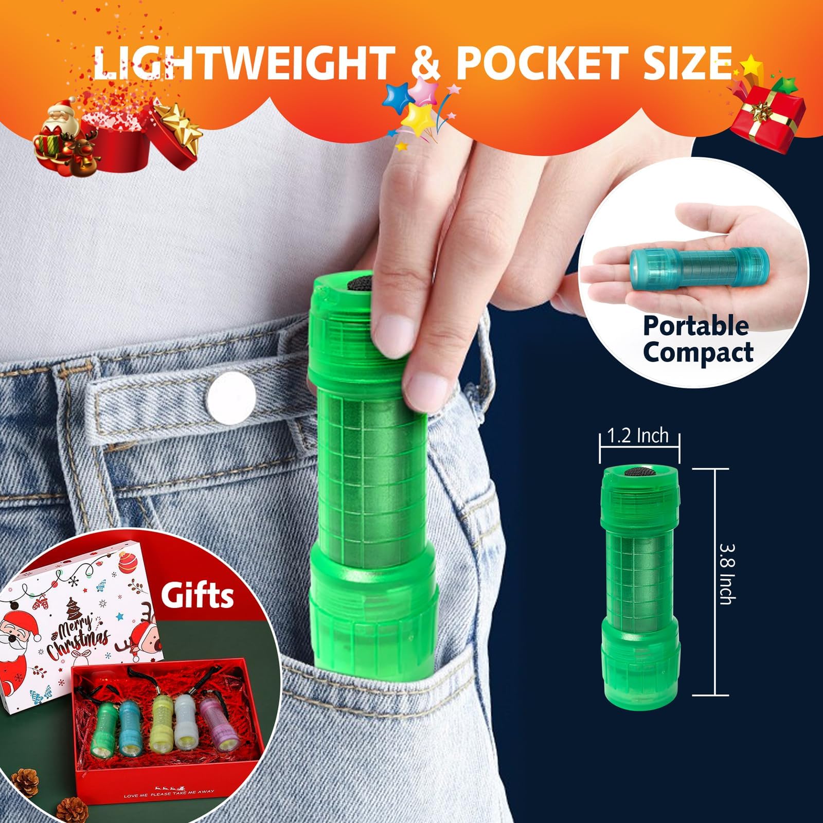 Kunhe 3 Pack Glow In Dark Flashlights Mini Flashlight For Kids,Bulk Flashlights With Batteries Included,For Teaching Kids Birthday Party Stocking Stuffers