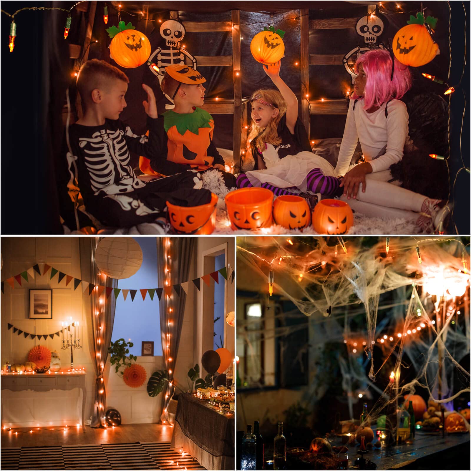Semilits Halloween Decoration String Lights 100Led Orange Solar String Lights For Garden Home