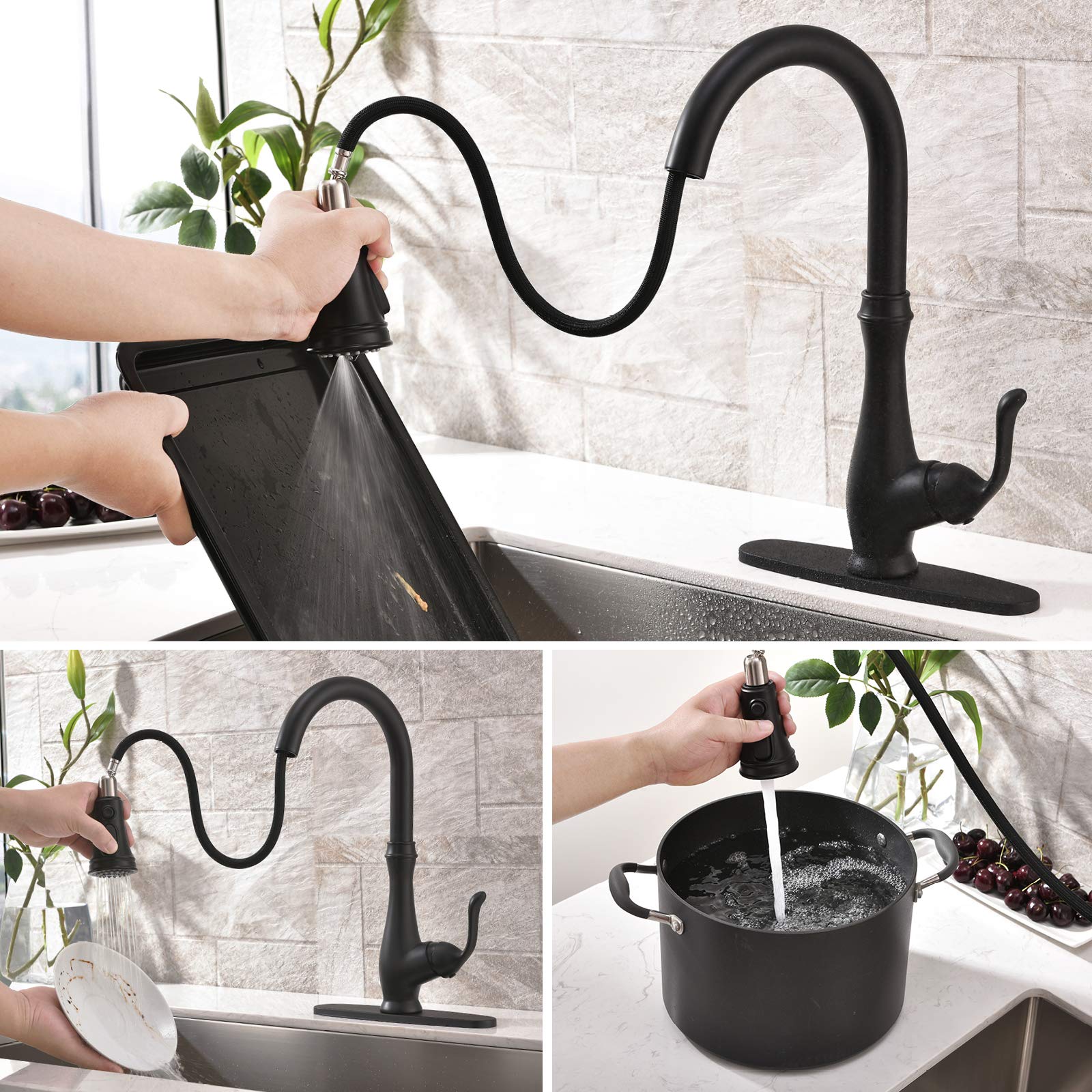 Paking Kitchen Faucet, Kitchen Sink Faucet, Sink Faucet, Matte Black Kitchen Faucet,Kitchen Faucets With Pull-Down Sprayer, Sweep Spray