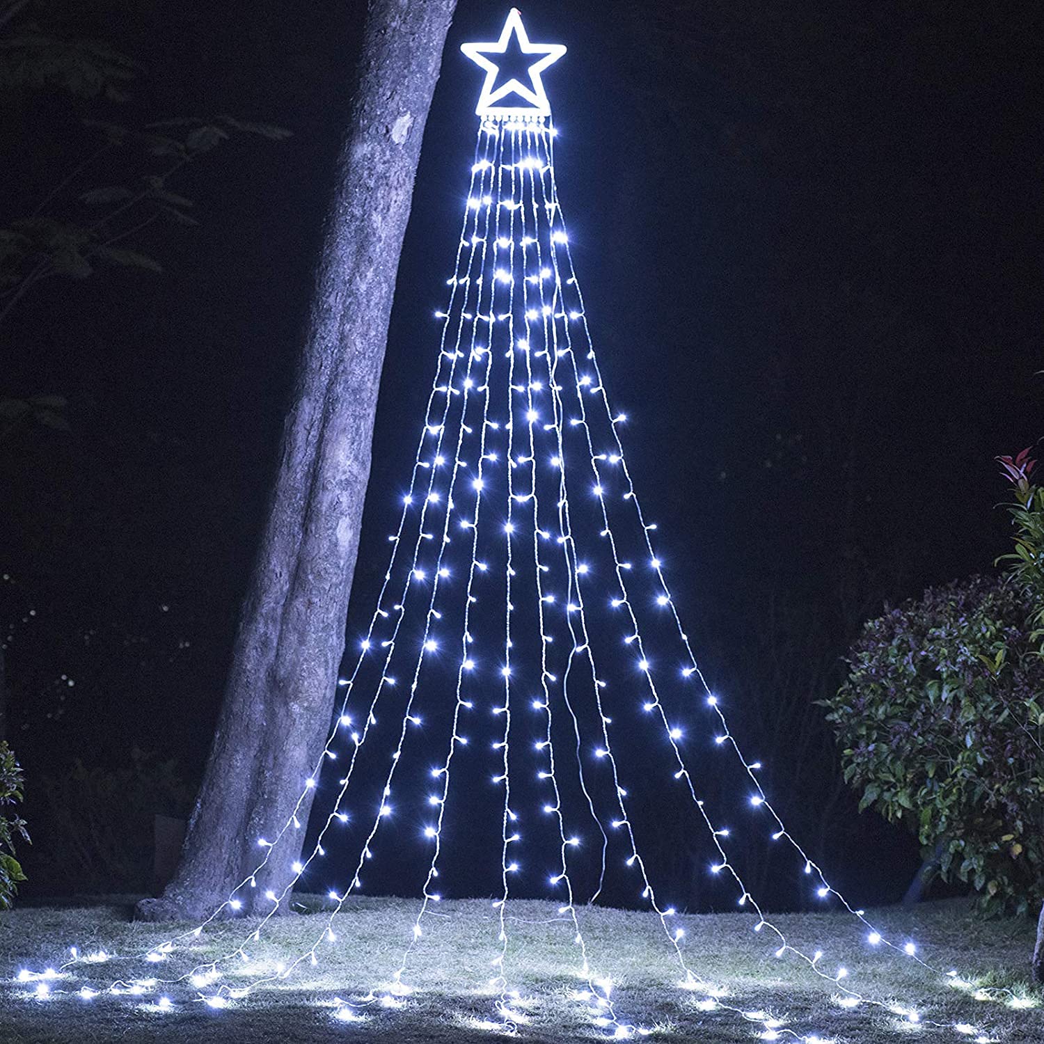 Cerflyer Christmas Decoration Lights, Outdoor Christmas String Lights 320 Led 11.5 Ft Waterfall Tree Lights With Big Star Topper 8 Light Modes For Christmas Year Holiday Garden Yard Indoor Outdoor Decor