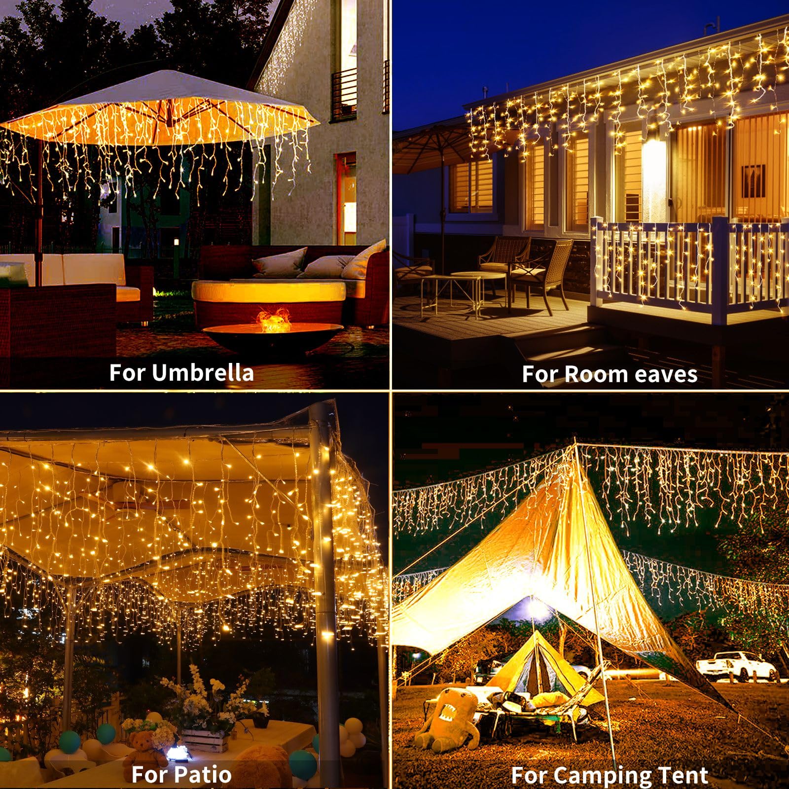 Ryblgled Solar Icicle Lights For Outside - 65Ft 506 Led Icicle Christmas Lights Outdoor Waterproof With Remote, Warm White Solar Powered Icicle String Lights With 101 Drops For Wedding Porch Decor