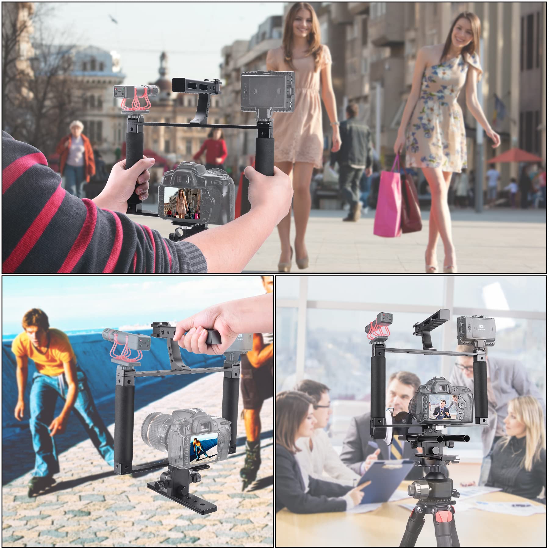 Fantaseal Universal Aluminum Alloy Dslr Mirrorless Camera Camcorder Stabilizer Extension Cage Mount For Mic Monitor Light, Movie Making Rig Youtube Tiktok Vlogging Video Kit W/Phone Holder For Canon Sony Nikon