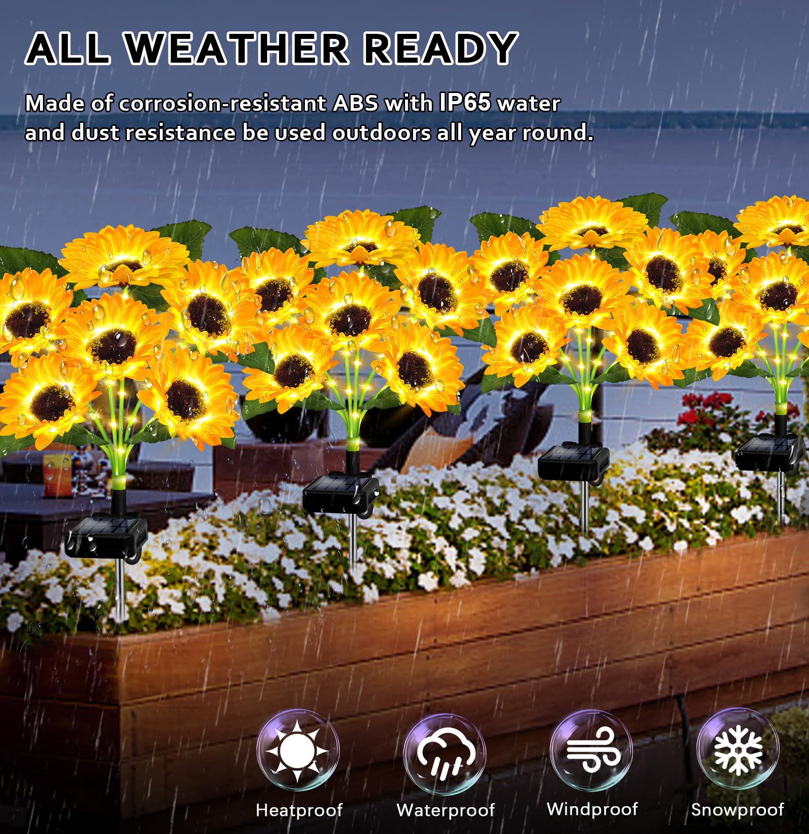 Edof Solar Lights Outdoor Garden Decor,4 Pack With 24 Sunflower Lights,Solar Flowers Lights Waterproof,Sunflowers  For Mom Women Grandma Birthday,Decorative Stakes Lights For Landscape Yard Patio Lawn