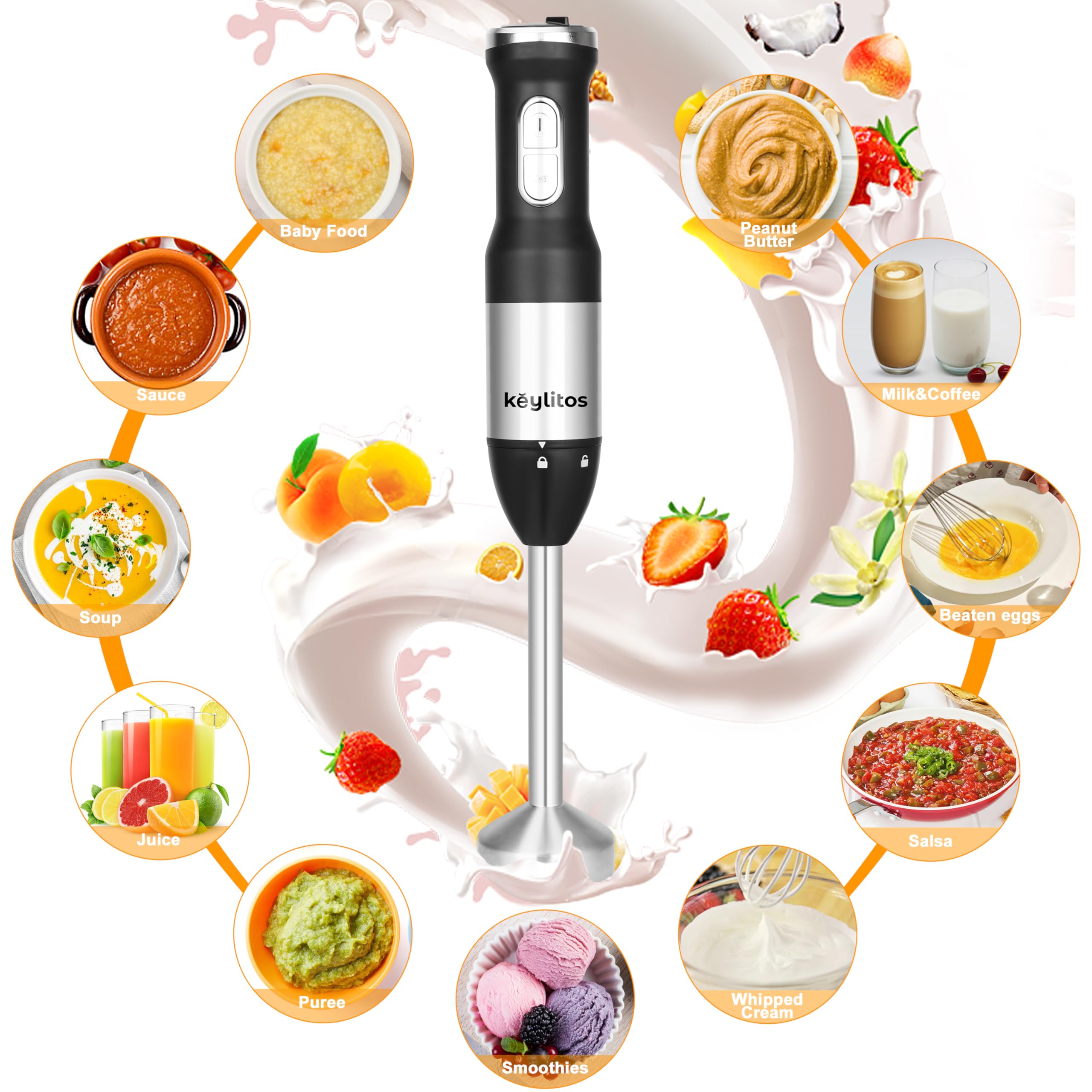 Keylitos 5 In 1 Immersion Hand Blender Mixer, [] Handheld Stick Blender With 600Ml Chopper, 800Ml Beaker, Whisk And Milk Frother For Smoothie, Baby Food, Sauces Red,Puree, Soup (Black)