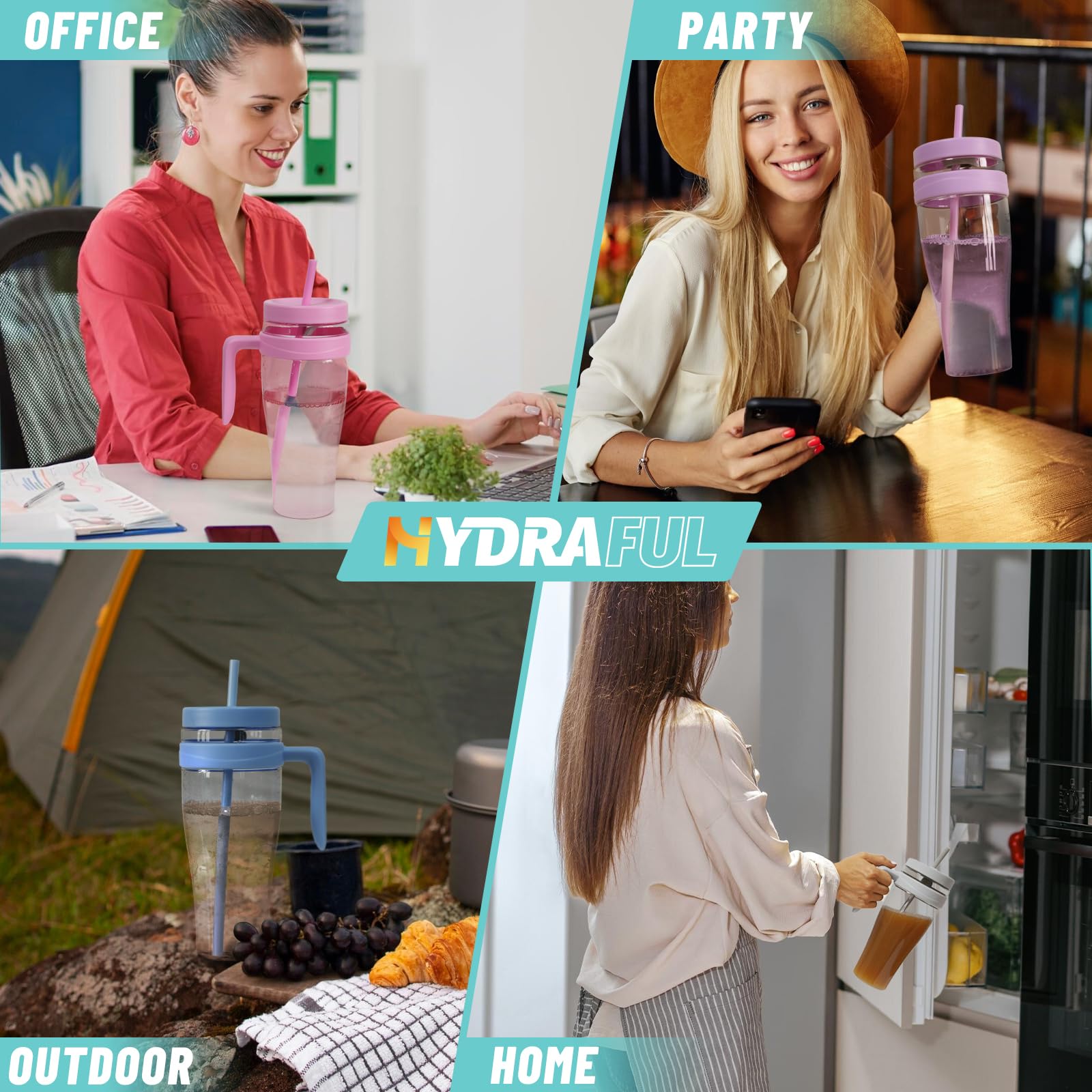 Hydraful 50 Oz Tritan Plastic Tumbler With Lid And Straw And Handle - 100% Leak-Proof - Perfect