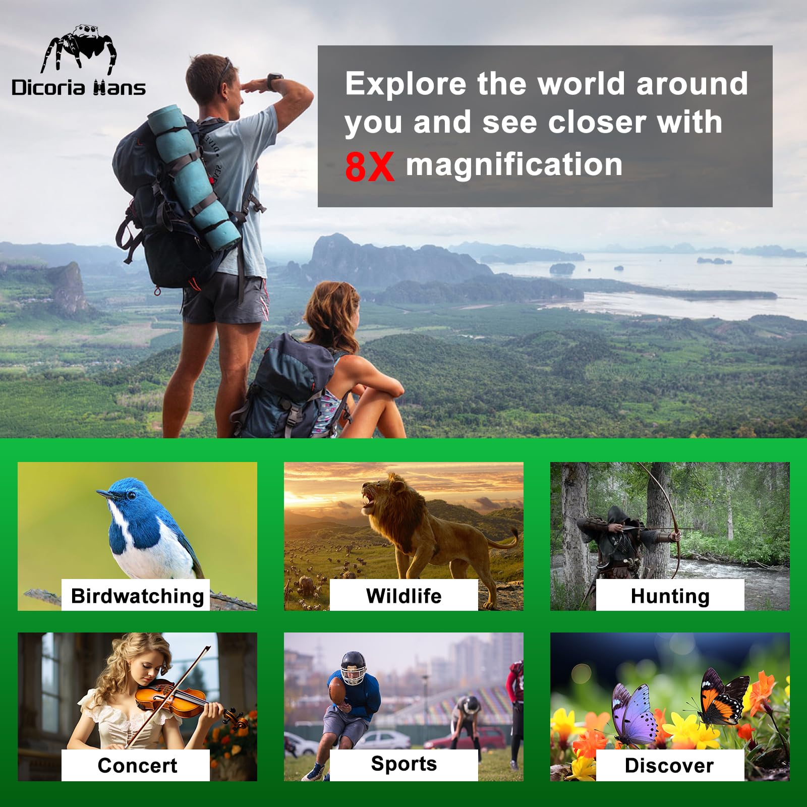 Dicoria Hans 8X42 Hd Binoculars For Adults High Powered - Large View Binoculars With Clear Low Light Vision - For Bird Watching Cruise Travel