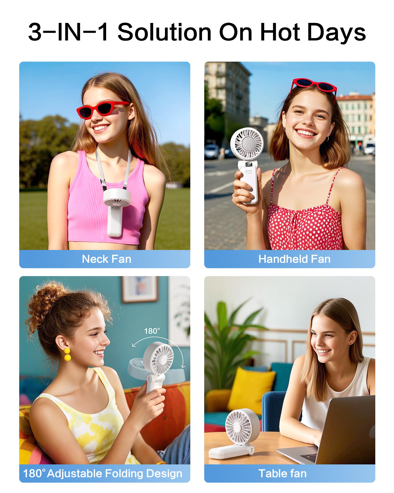 Mini handheld fan with 180° fold, perfect for travel, with 21 hours of runtime Koospark