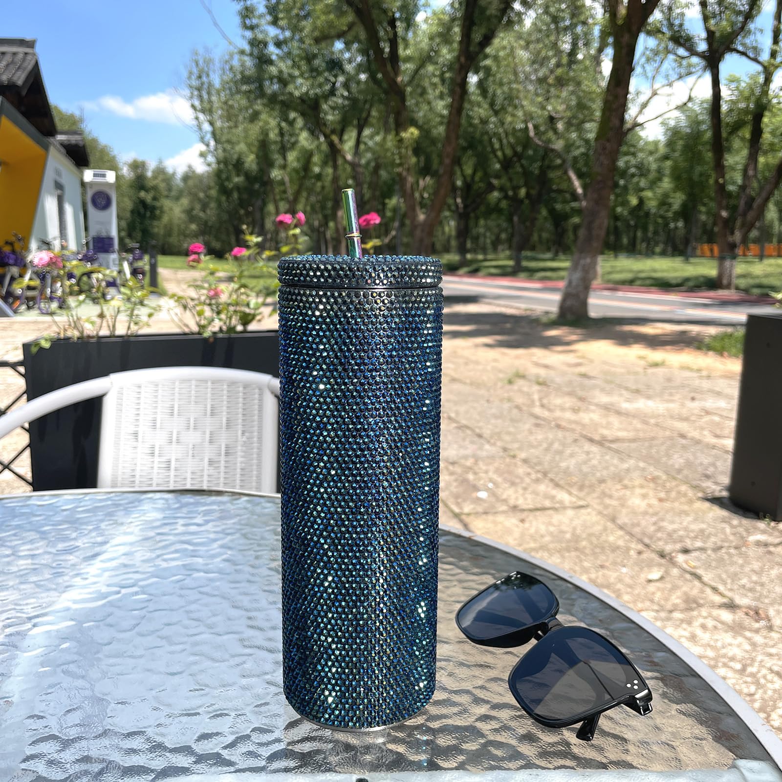 20Oz Bling Diamond Tumbler With Lid And Straw Studded Skinny Tumbler Stainless Steel Vacuum