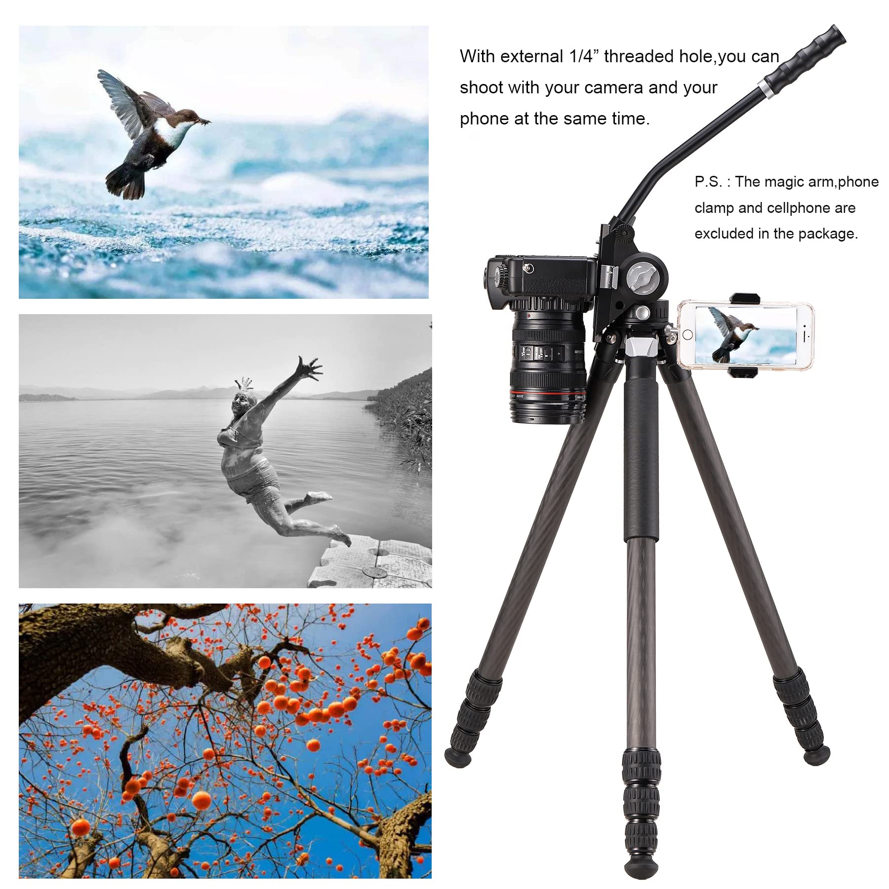 Dmiditir Carbon Fiber Metal Video Tripod With Metal Fluid Head - Heavy Duty, Loads Up To 33 Pounds, Suitable For Travel And Work (Black)