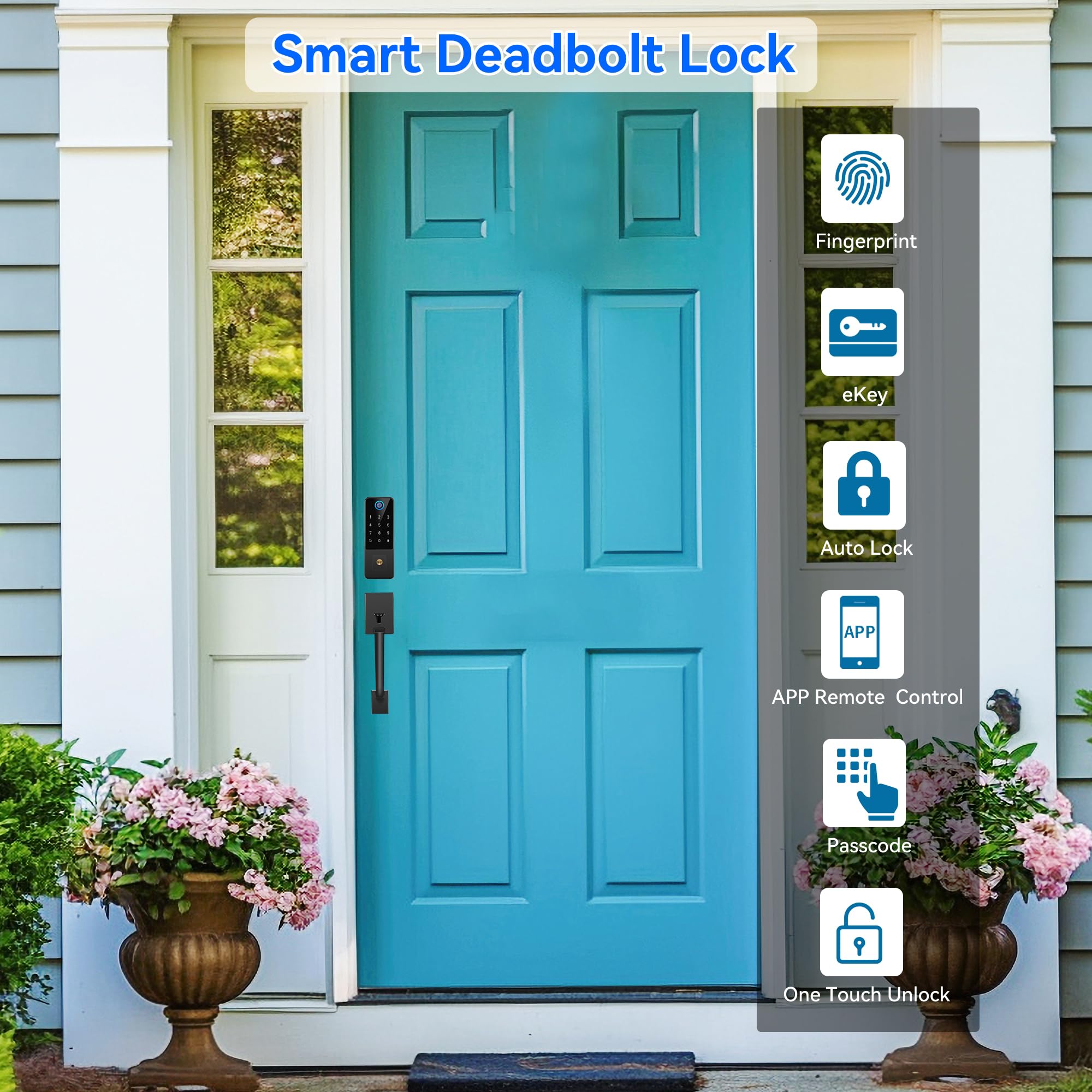 Yosimika Smart Fingerprint Digital Door Lock - Keypad Lock And 2-Lever Handle Set,Keyless Entry Deadbolt For Front Door, App & Voice Control, Auto-Lock, Anti-Peep,Matte Black