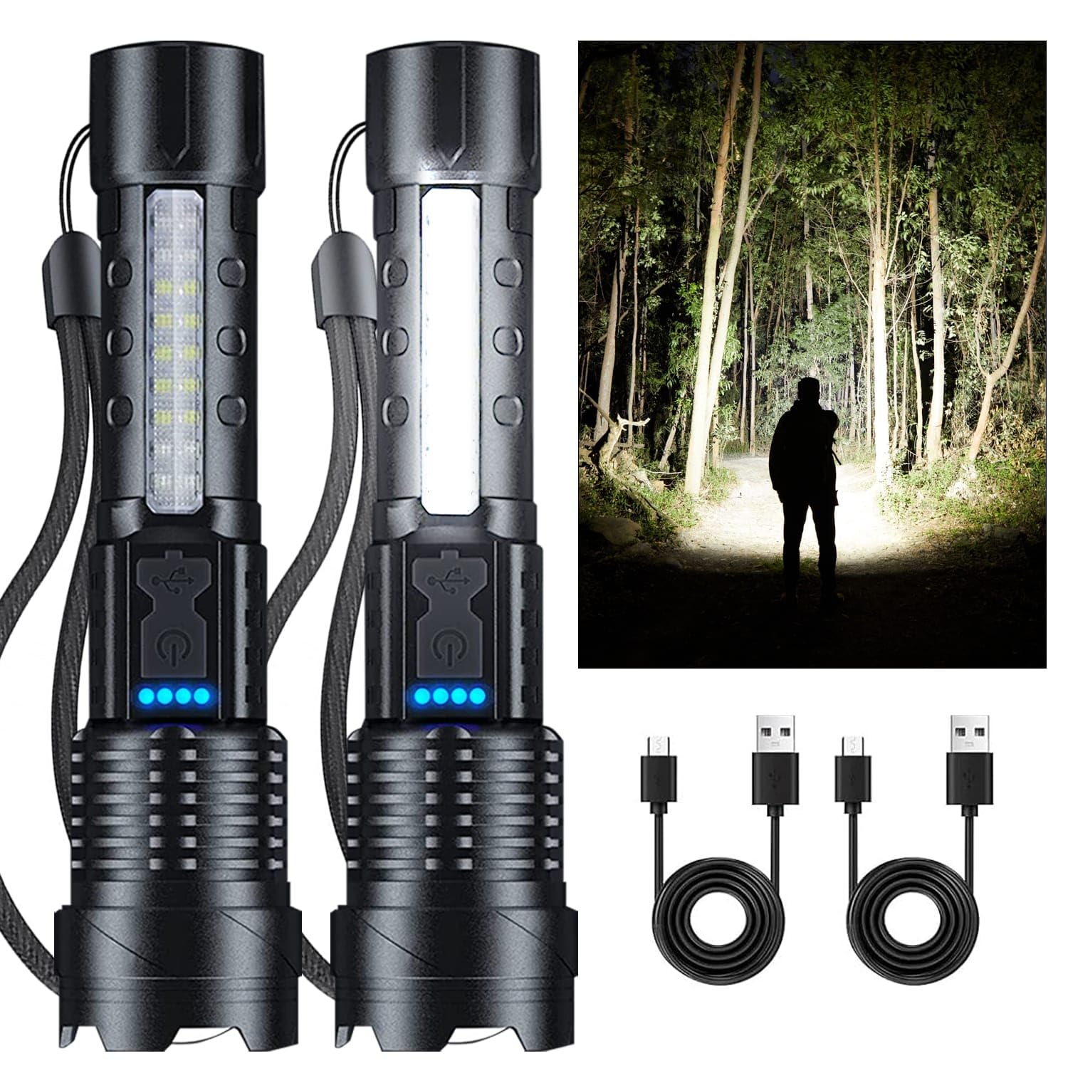 Peakplus Rechargeable Flashlights For Home [2 Pack] High Lumens Super Bright 7 Modes Ipx6 Waterproof Zoomable Led Flash Lights For Emergencies, Camping