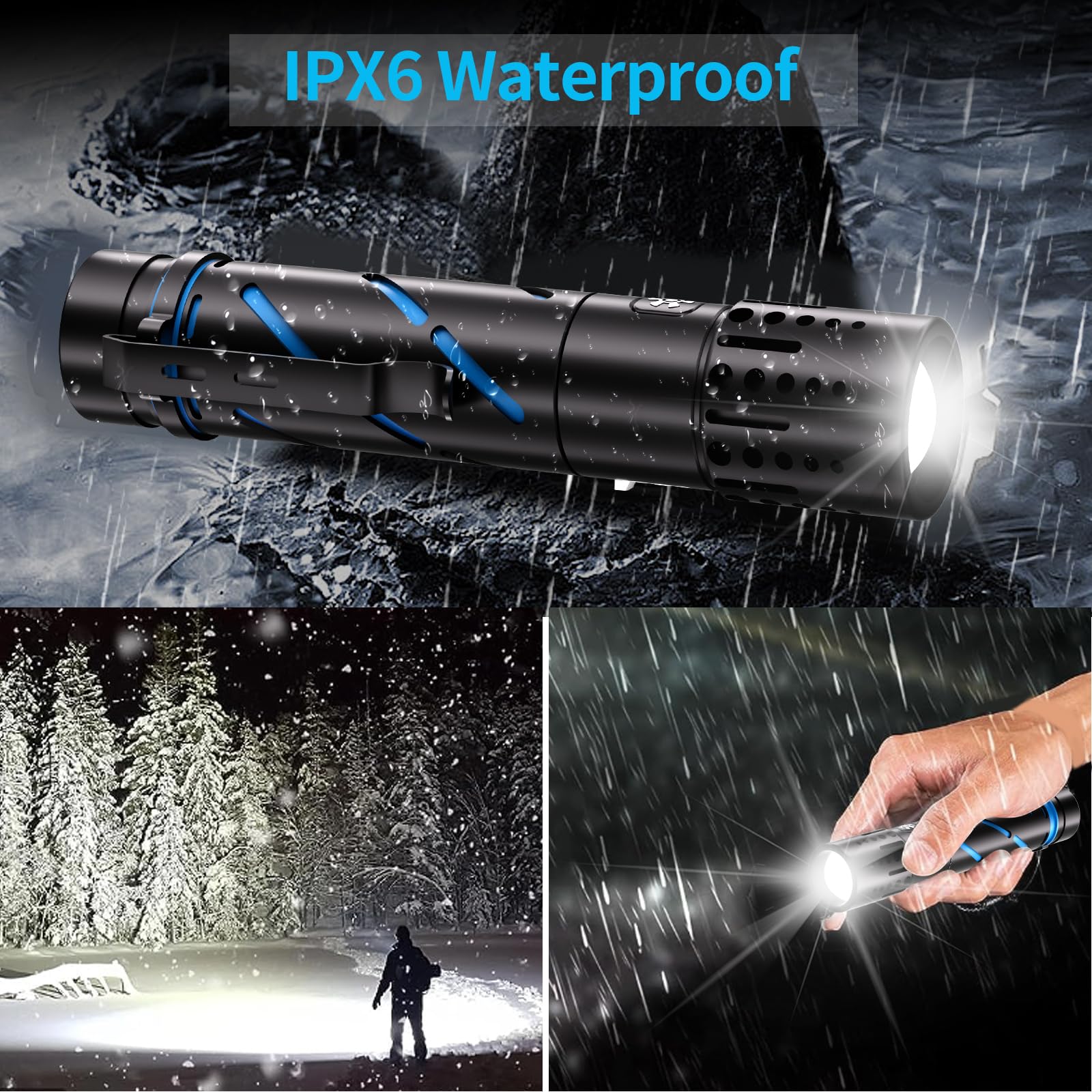 Karrong Rechargeable Flashlight With Long Beam And Belt Clip Small Flashlight With 5 Modes Zoomable Waterproof Adjustable Brightness High Lumens Powerful Handheld Flashlight For Outdoor Emergency Camping