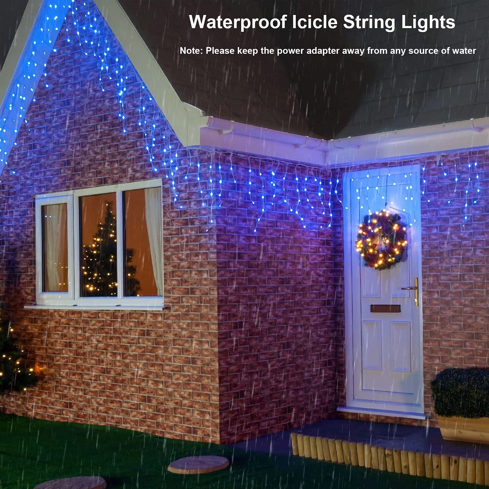 Joomer Christmas Icicle Lights, 400 Led 80 Drops 39Ft 8 Modes Waterproof Christmas Lights Outdoor Connectable With Timer For Holiday, Wedding Party, Eaves, Christmas Decorations (Blue)
