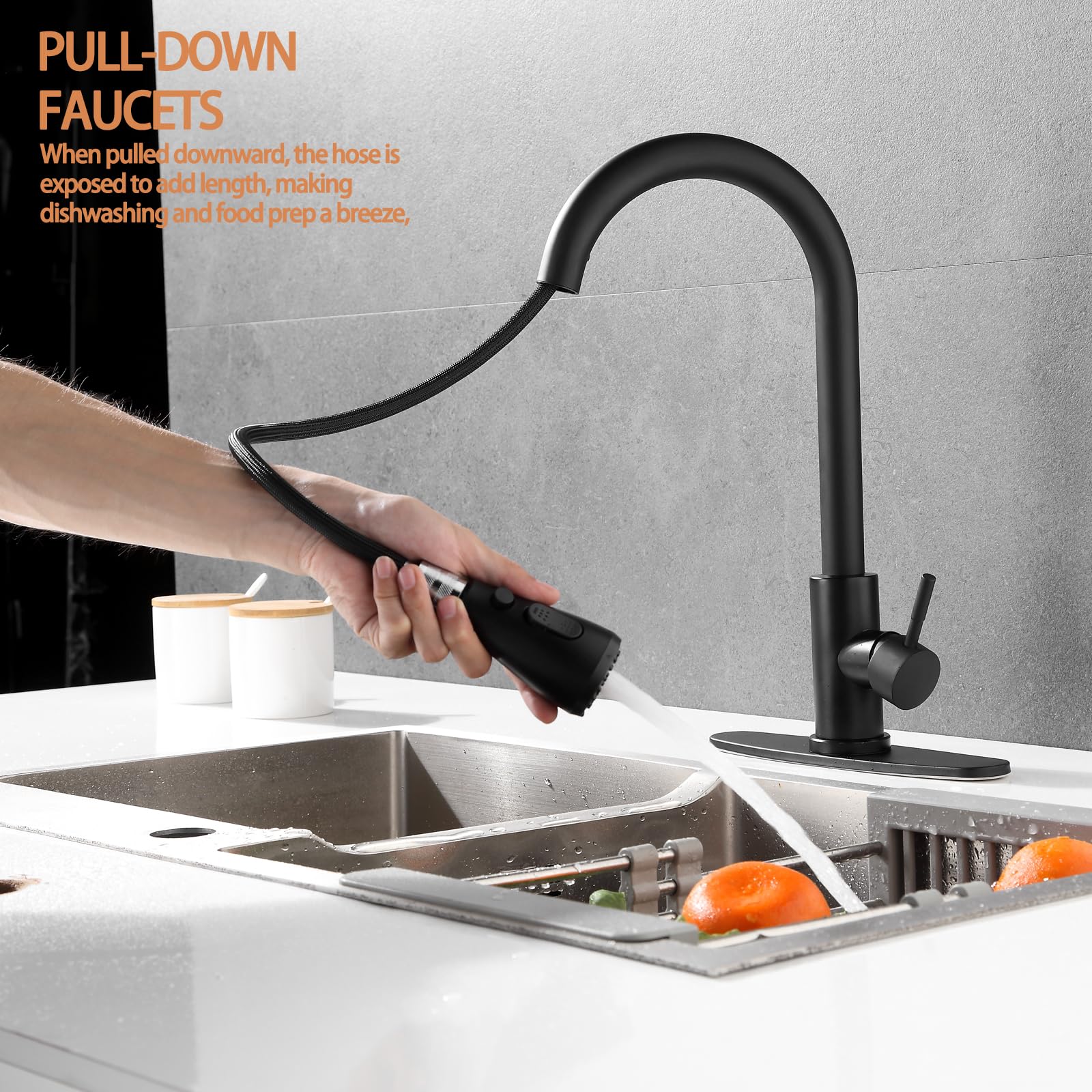 Aibovi Black Kitchen Faucet With Pull Down Sprayer,Brushed Nickel Faucet With Soap Dispenser Stainless Steel Farmhouse Camper Laundry For Bar Rv Kitchen Sink Faucet
