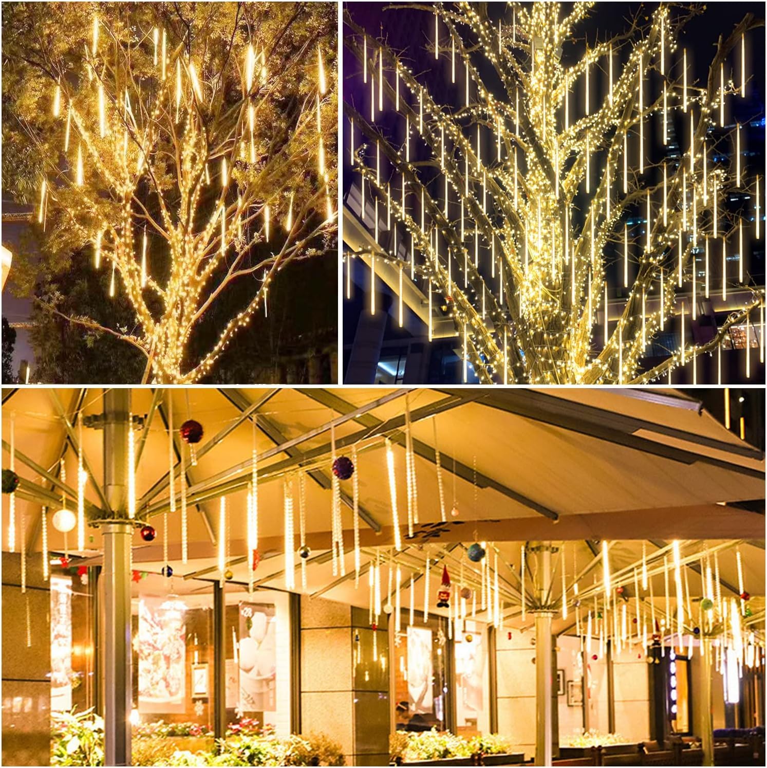 Ygloworm Christmas Lights Outdoor Icicle Lights Meteor Shower 20 Inches Rain Light For Tree Courtyard Garden Porches Window,Wedding Party, Warm White 10 Tubes 480 Led