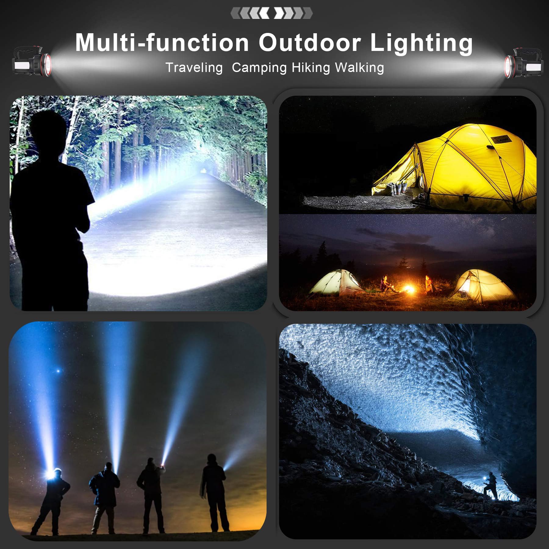 Anlook Flashlight Spotlight Rechargeable, High Lumens Handheld Spot Light, Super Bright Waterproof Spotlight With Stand For Outdoor Camping, Hiking, Fishing, Hunting, Boatting