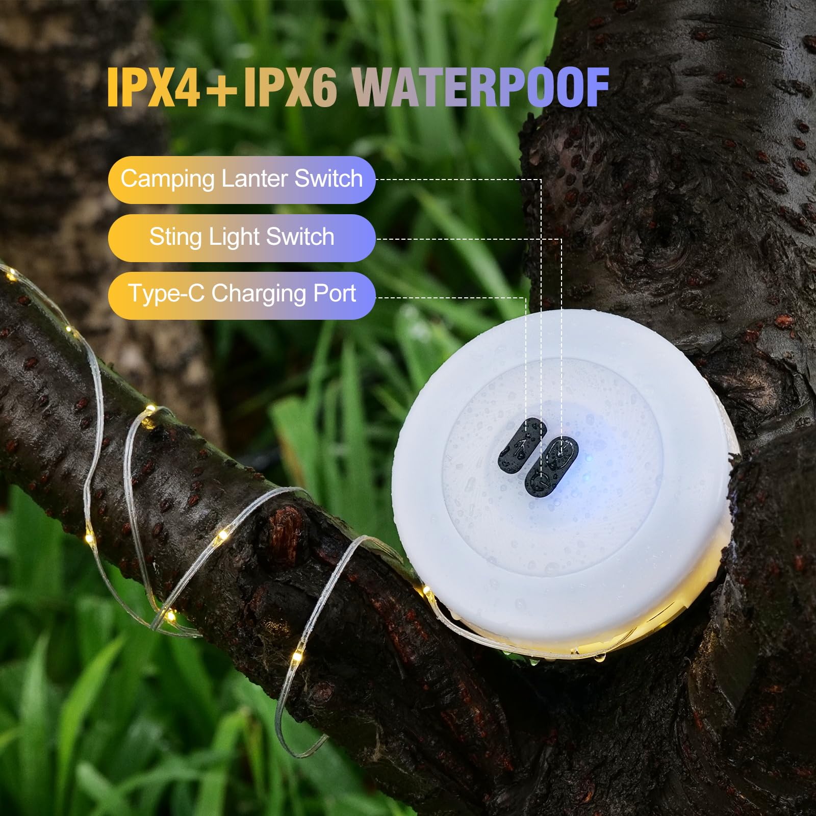 Liforemi 2 Pack Camping String Light - Waterproof Led Hanging Lights For Outdoor Decor In Tents, Awning, Garden & Festivals, Camping Essentials (32.8Ft)