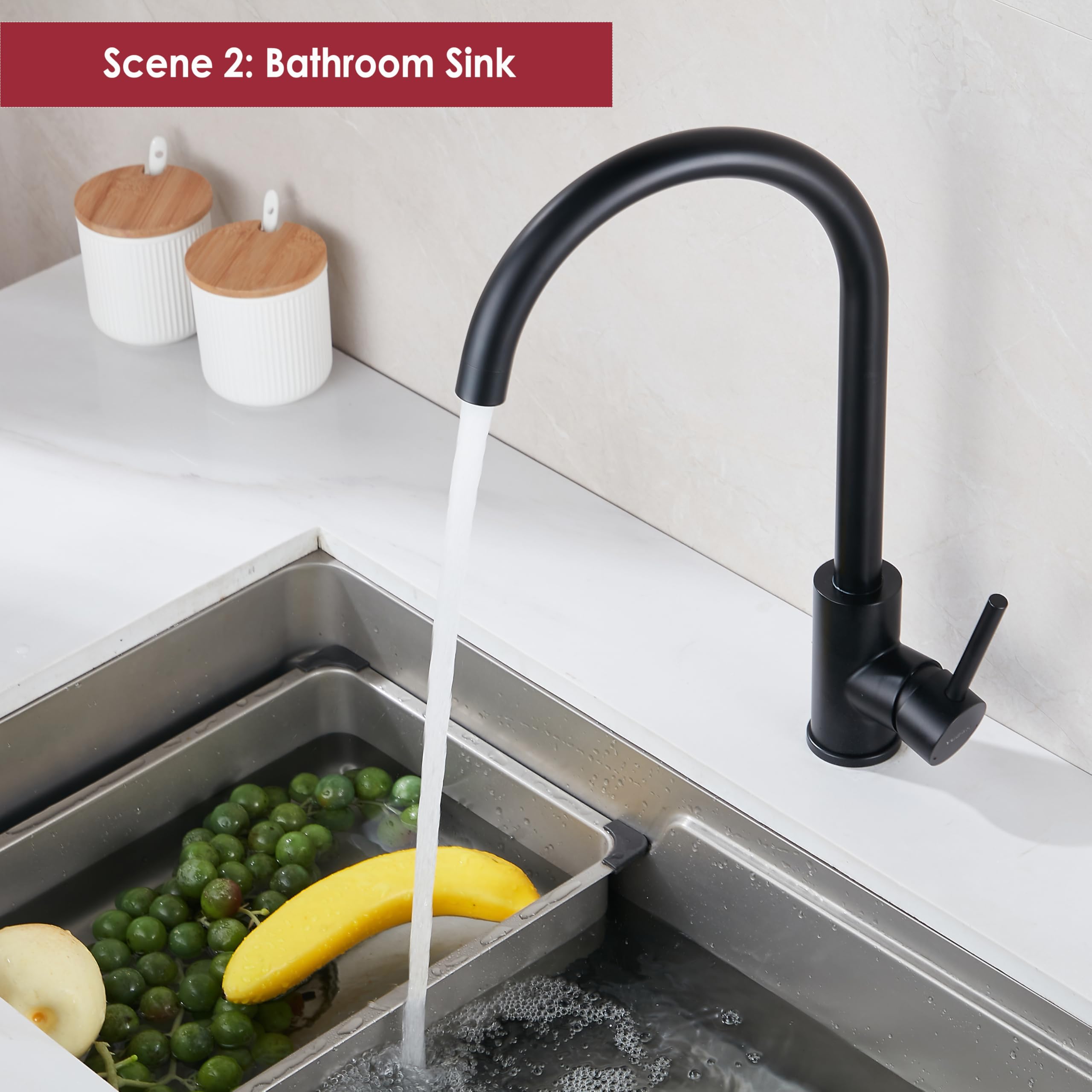 Roddex Bar Sink Faucet, Swivel One Handle Prep Bar Faucet Modern Stainless Steel High Arc Kitchen Faucets Single Hole Tall Faucets Rv Camper Laundry Outdoor Farmhouse Dishwasher, Matte Black