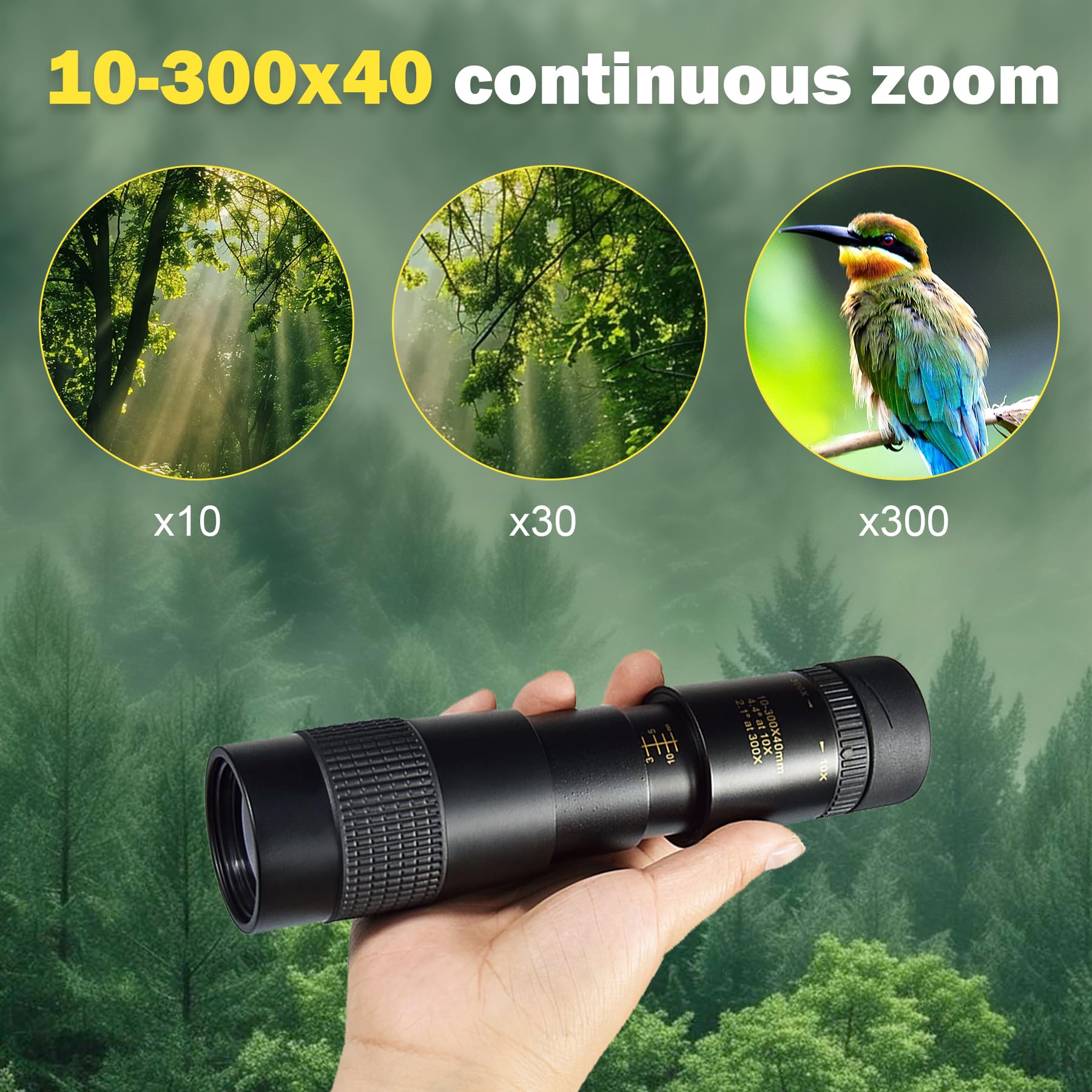 Glktrs    Monocular, 10-300X40 Monoculars For Adults High Powered With Bak4 & Fmc Lens, 40Mm Large Aperture Variable Magnification Monocular Telescope For Outdoor Observation And Travel