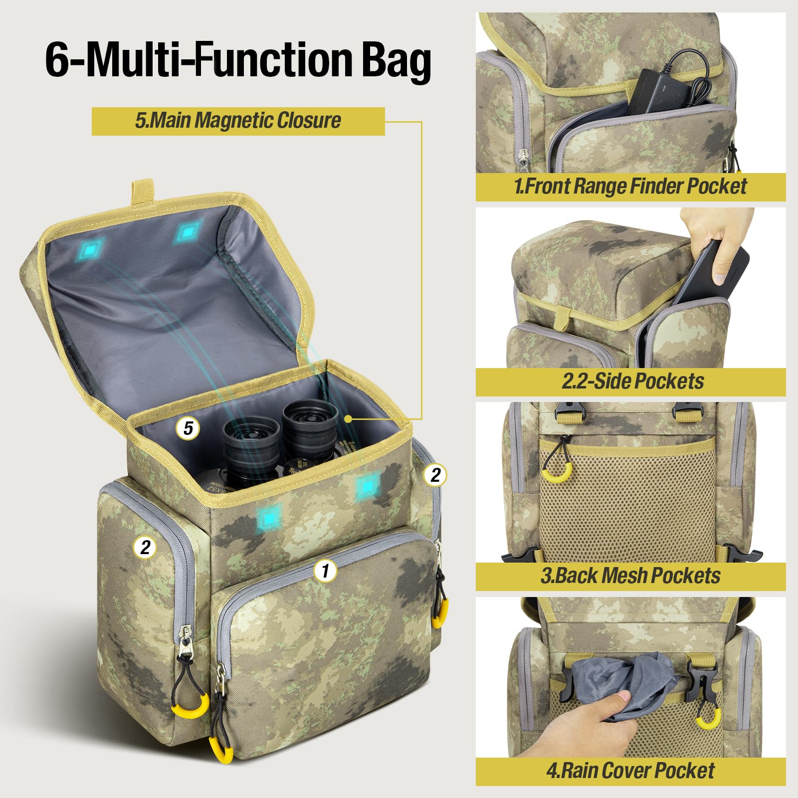 Ocklily Binocular Harness Chest Pack, Camouflage Bino Case With Adjustable Strap, Magnetic Closure For Hunting Hiking Shooting